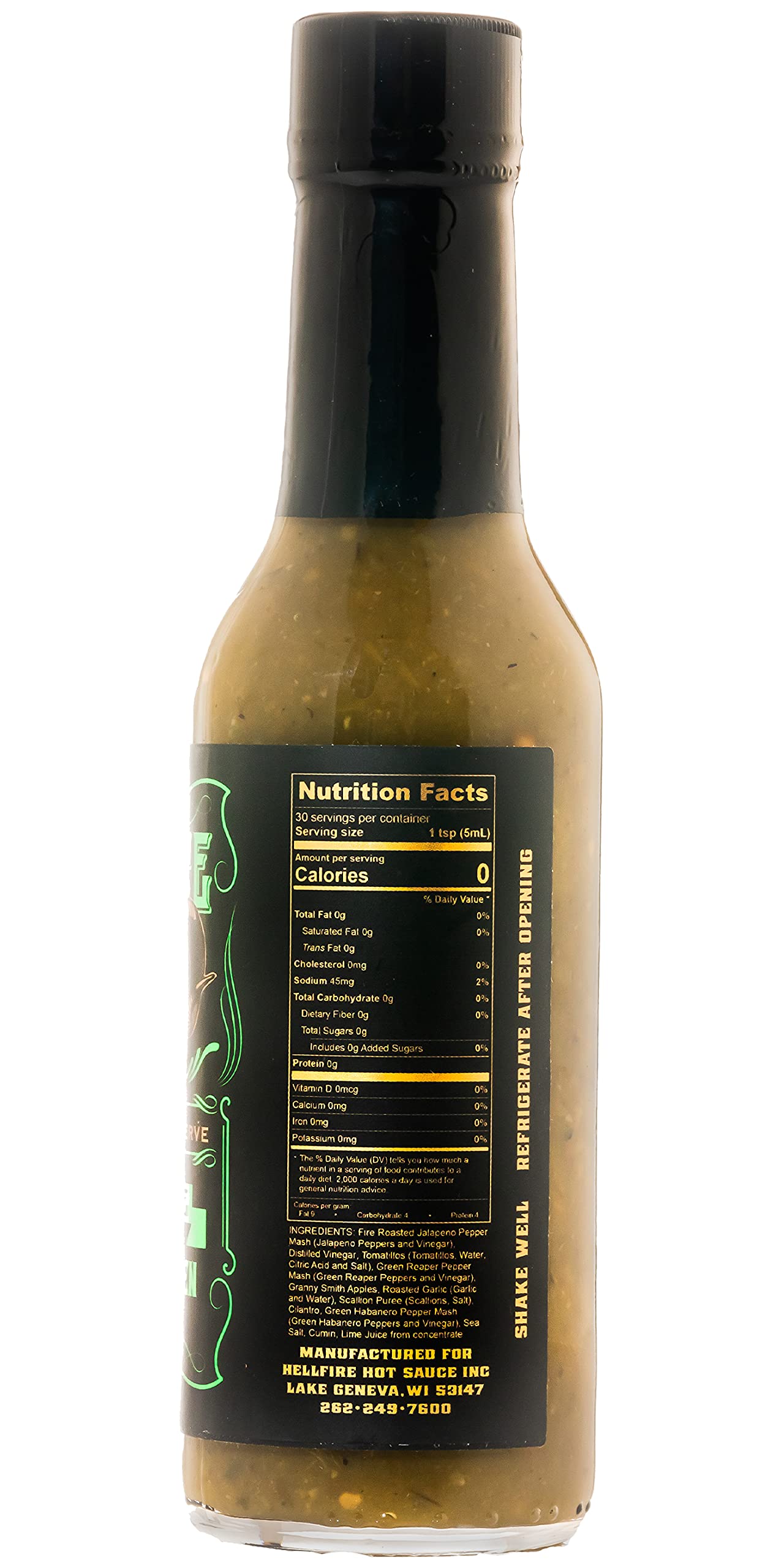 Hellfire Gourmet Green Hot Sauce with Carolina Reaper - Award-Winning Verde Sauce (5 oz) | Featured in Men's Fitness Magazine | Healthy Spicy Condiment for Tacos, Wings & Bloody Marys