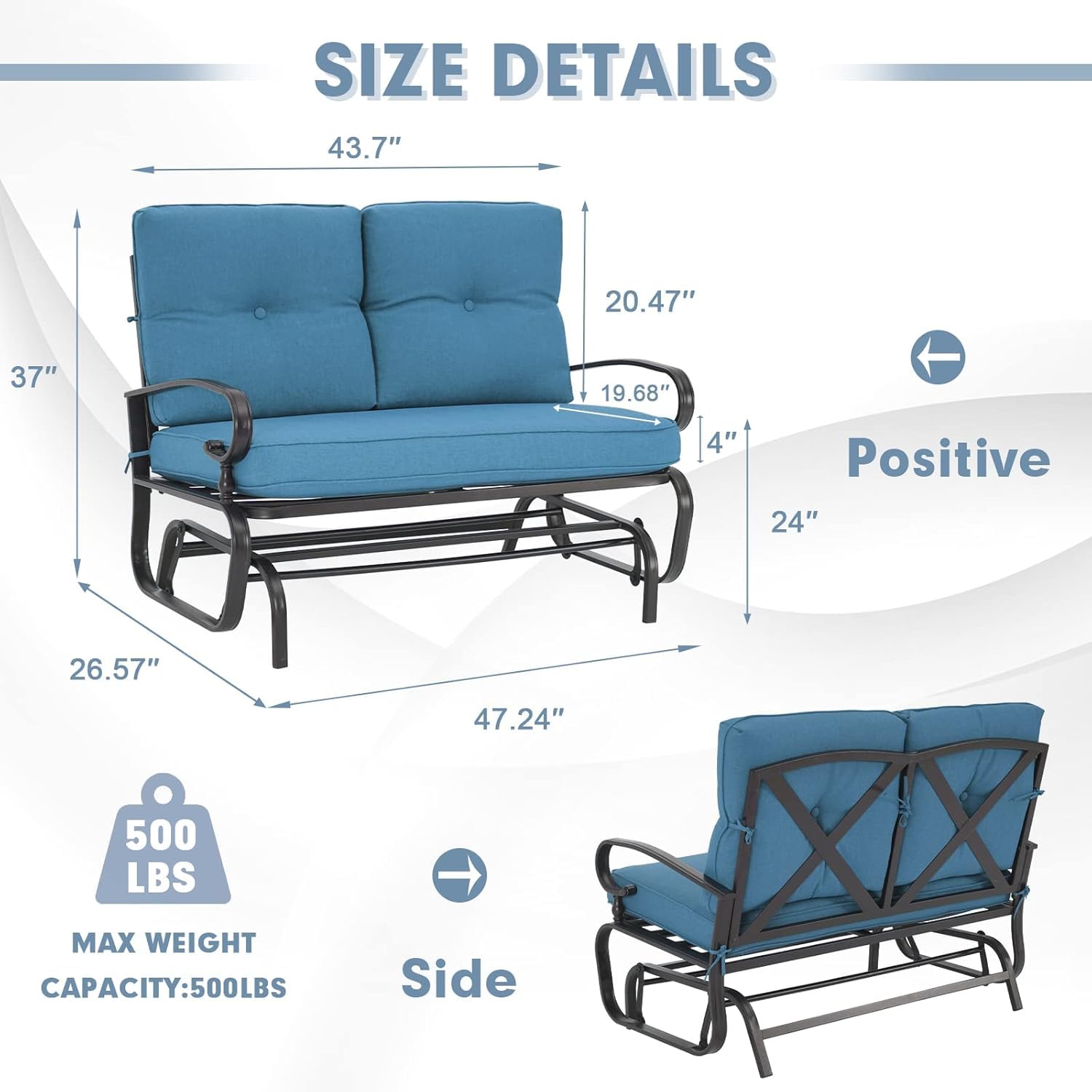 **Incbruce 2-Person Outdoor Glider Rocking Chair - Steel Frame Patio Loveseat Bench with Cushion for Porch, Garden & Backyard - Perfect for Relaxing, Reading & Enjoying Nature (Blue)**
