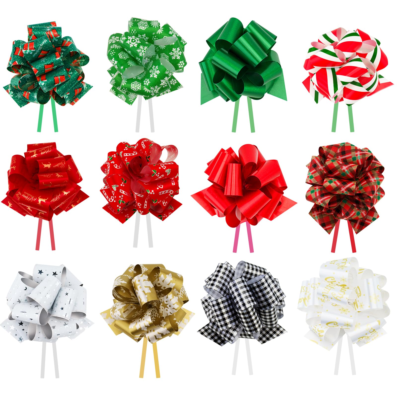 KINGLAKE 24PCS Christmas Pull Bows - 5 Inch Gift Wrapping Bows for Presents & Decor