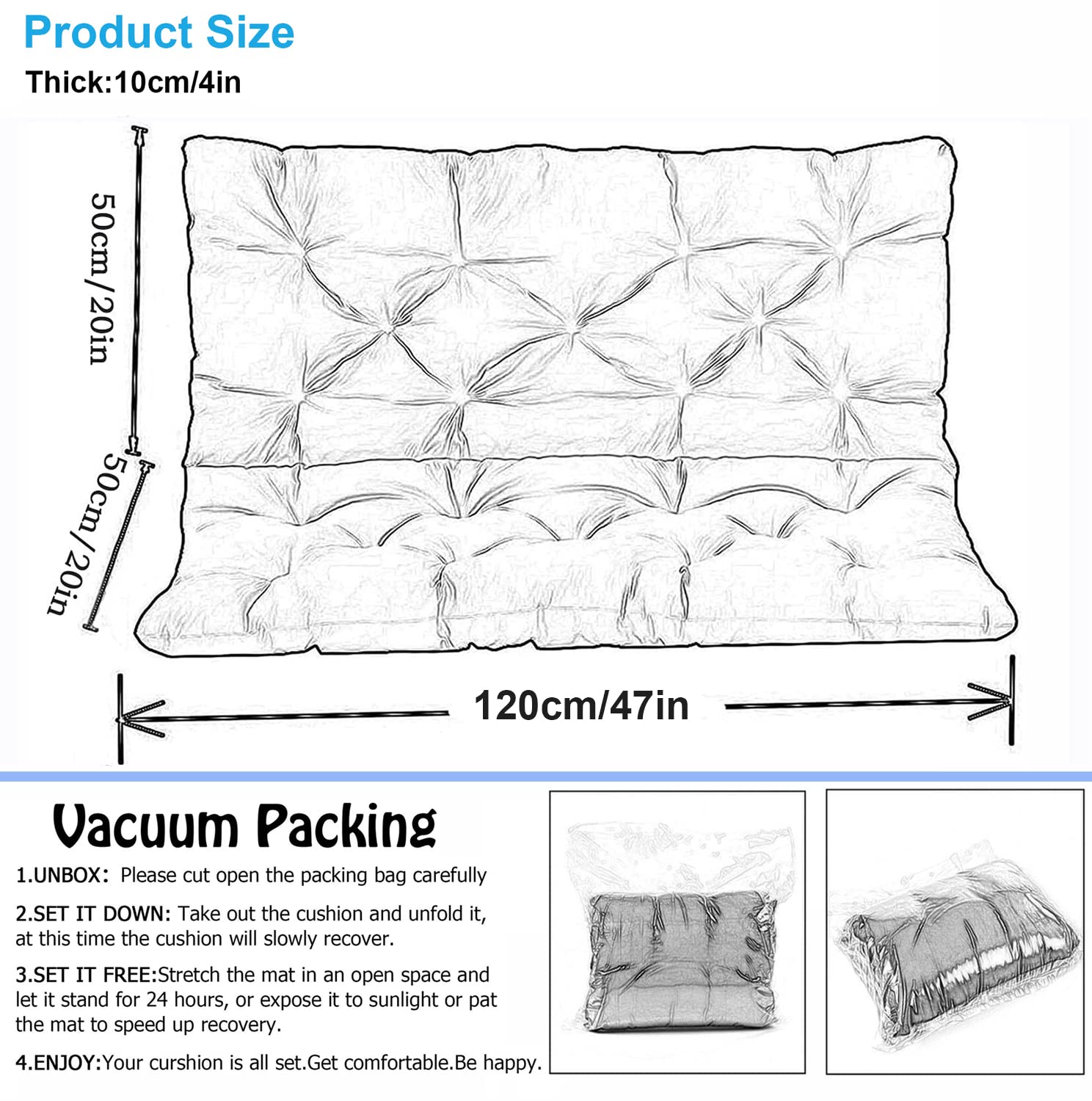Replacement Swing Cushion - Soft Waterproof Garden Bench Cushions with Backrest & Ties, Non-Slip Patio Swing Seat Pads for Outdoor Porch, Deck or Poolside (Dark Green, 40x47 Inches) - Perfect for Relaxing in Your Backyard or Outdoor Living Space