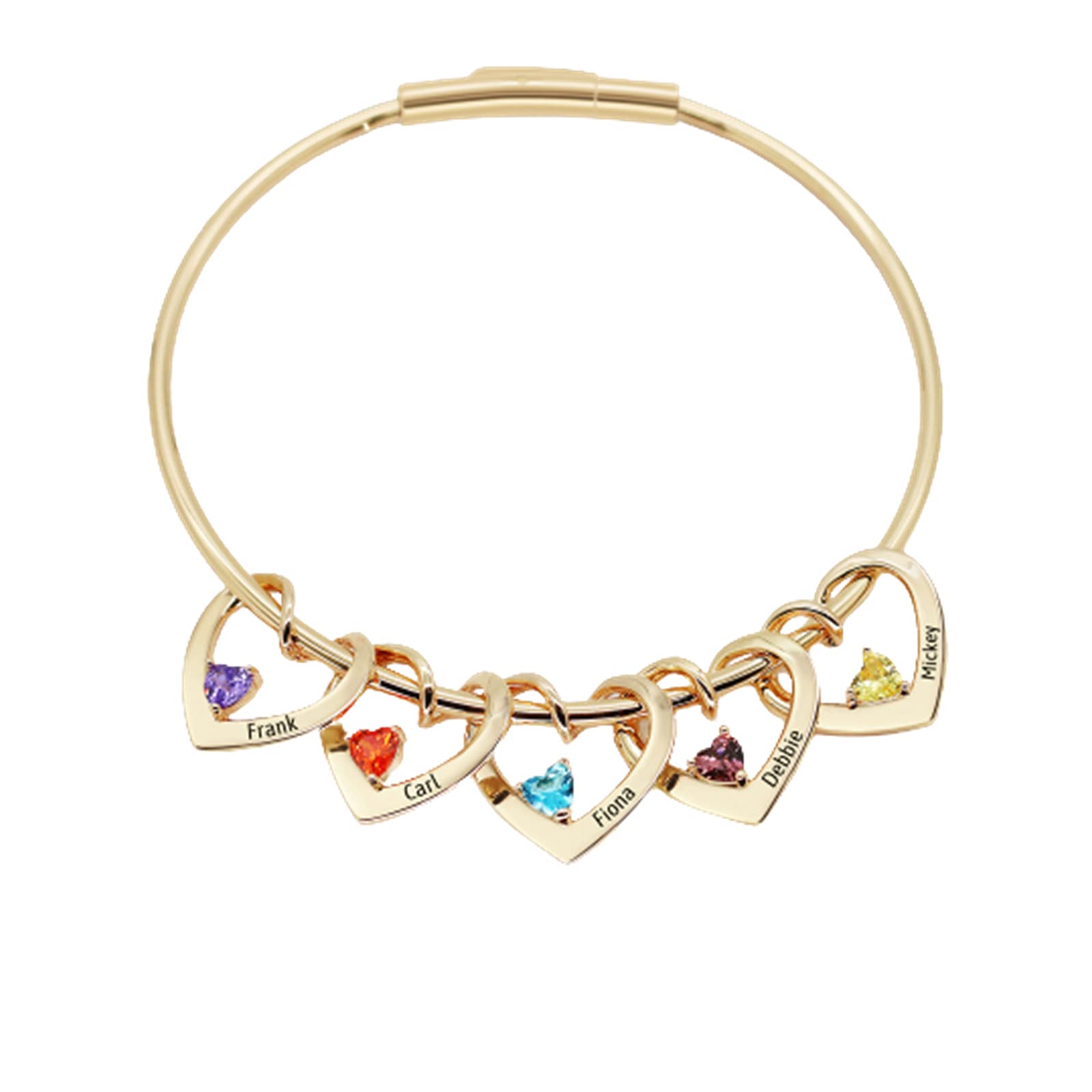 Personalized Heart Birthstone Bracelets for Women - Custom Engraved Name Bangle Jewelry for Mom, Wife, Family - Perfect Christmas & Birthday Gift for Her - Ideal for Anniversaries, Mother's Day & Special Occasions