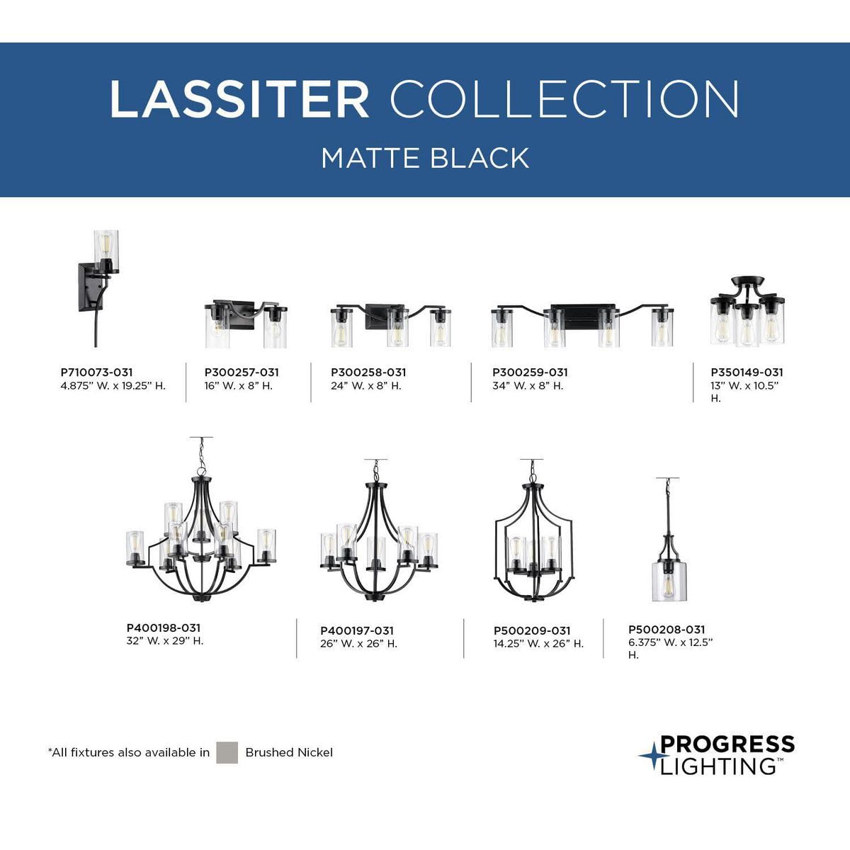 Lassiter Collection 1-Light Clear Glass Modern Pendant Light Fixture - Matte Black Finish for Kitchen Island, Dining Room, and Living Room Lighting
