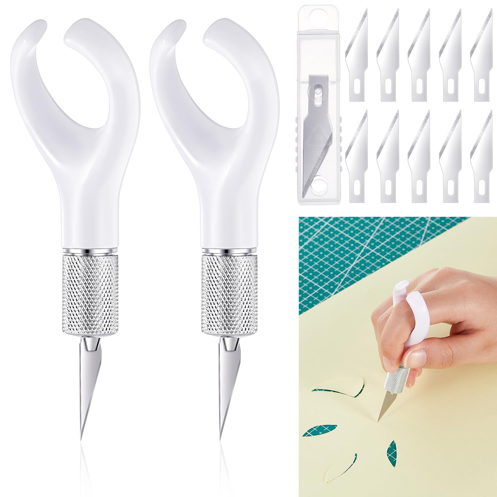 Lasnten 2-Pack Precision Craft Knife Set - 4.2 Inch Ergonomic Finger Grip Hobby Knife with 10 Replacement Blades for Detailed Cutting, Trimming & Crafting | Perfect for DIY Projects, Model Making & Artwork