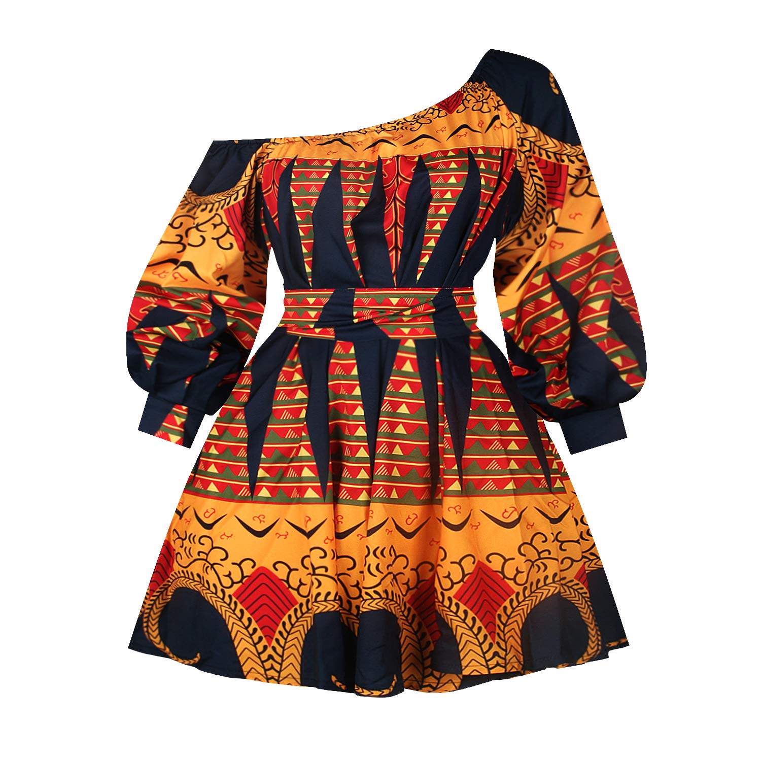 Moonight Sexy One Shoulder Asymmetrical Neck Short Dress - African Print Floral Summer Mini Dress for Women | Perfect for Beach Vacation, Night Out, and Party Wear
