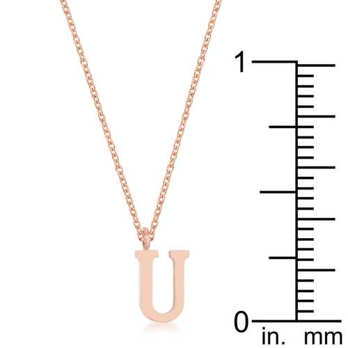Elaina Rose Gold Stainless Steel U Initial Necklace for Women - Personalized Monogram Letter Pendant Jewelry Gift for Birthday, Anniversary & Valentine's Day