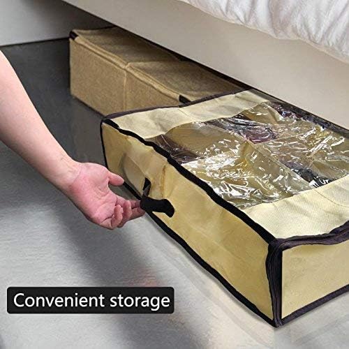 12-Cell Clear Underbed Shoe Storage Organizer for Men & Women - Space-Saving Beige Shoe Bag for Sneakers, Sandals & Boots | Perfect for Bedroom, Closet & Dorm Organization