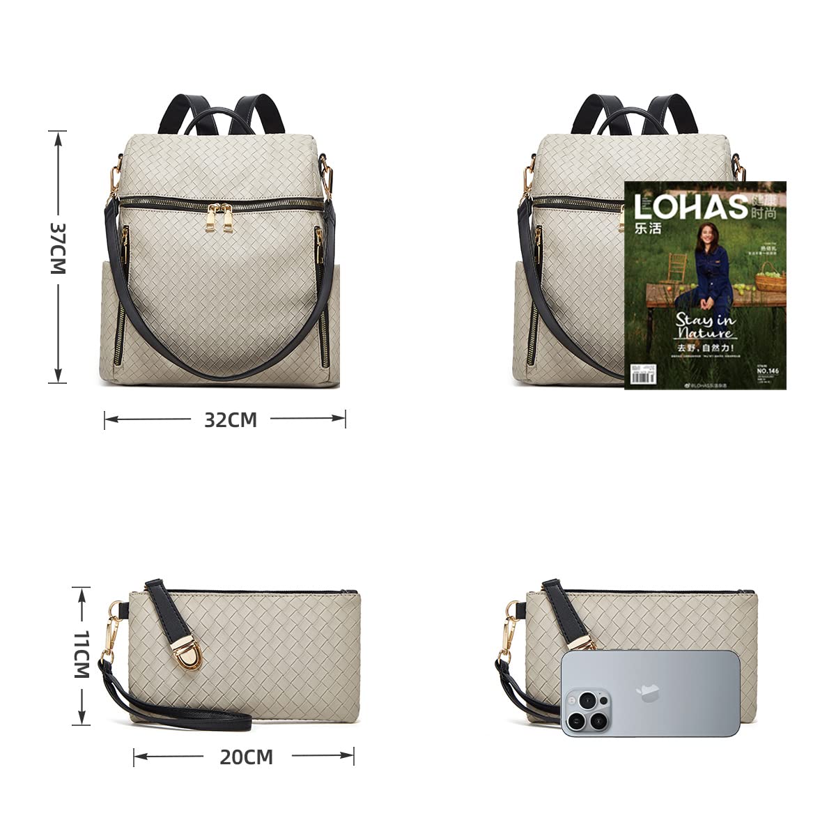 Stylish Women's PU Leather Convertible Backpack Purse - 2-Piece Travel Satchel Handbag for Work, School & Daily Use