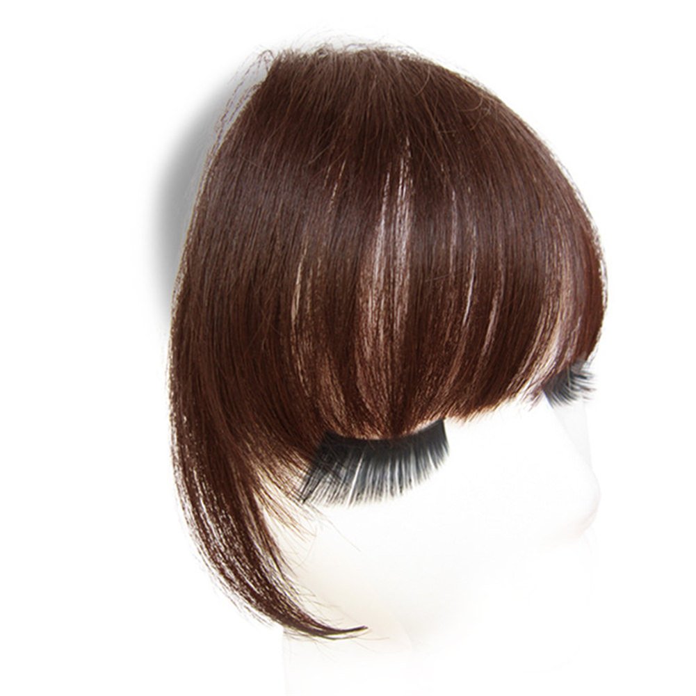Remeehi Clip-In Bangs Hair Extension - 100% Real Human Hair, Flat Fringe with Side Temples for Women (Dark Brown) | Perfect for Instant Volume, Hairstyle Transformation & Everyday Wear