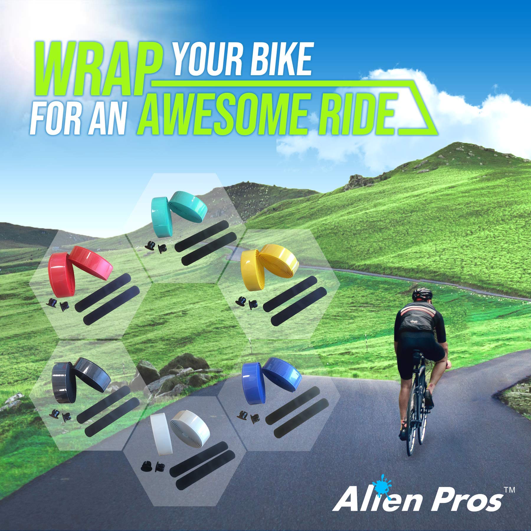ALIEN PROS Bike Handlebar Tape - EVA Foam Grip (Set of 2) - Bianchi Green - Non-Slip Cycling Handlebar Wrap for Road & Mountain Bikes - Perfect for Commuting, Training & Long Distance Rides