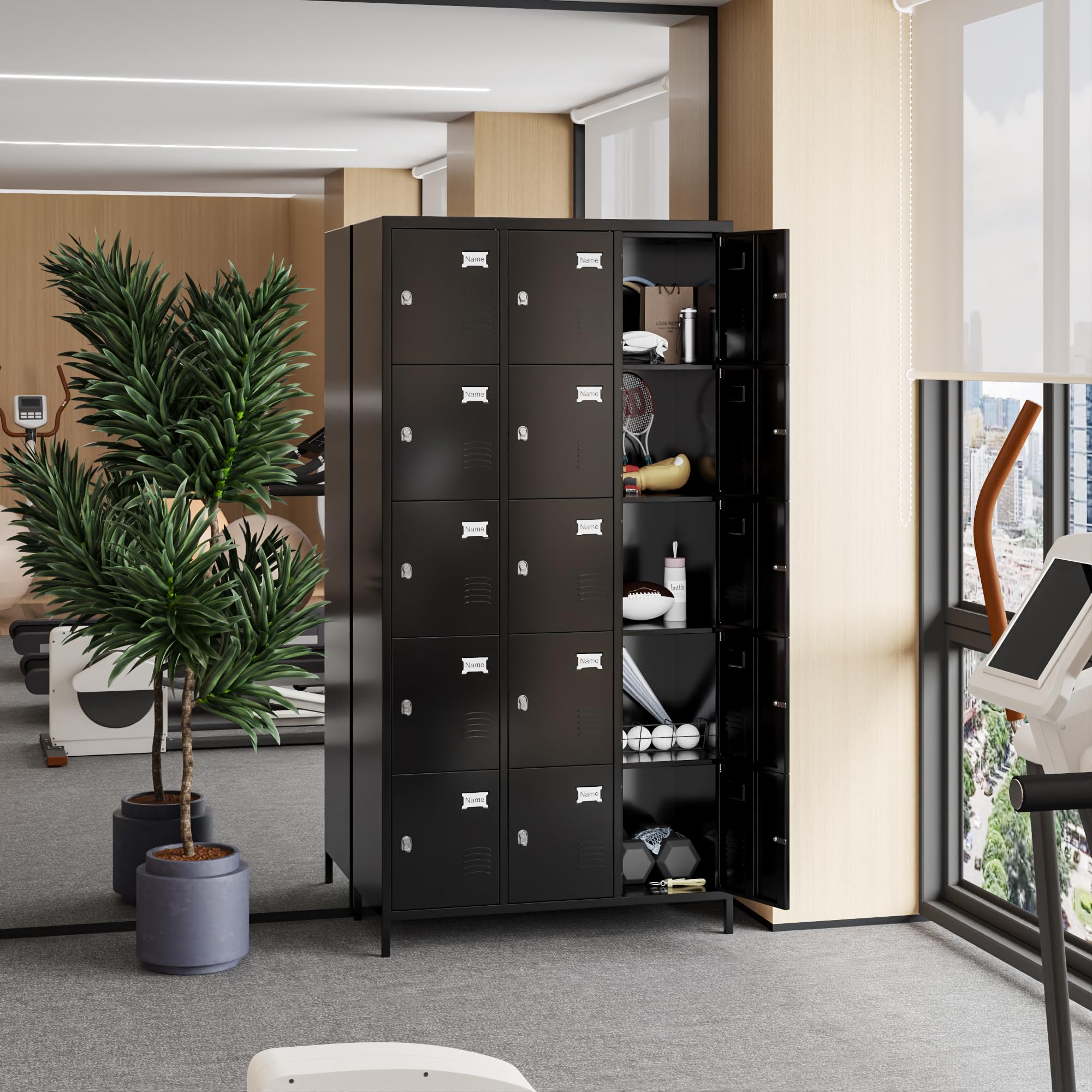 METAN 15-Door Black Steel Storage Locker Cabinet - Heavy Duty Metal Locker for School, Office, Gym, Bedroom & Industrial Use - Employee Storage Locker with Easy Assembly - Perfect for Organization in Classrooms, Workplaces & Fitness Centers