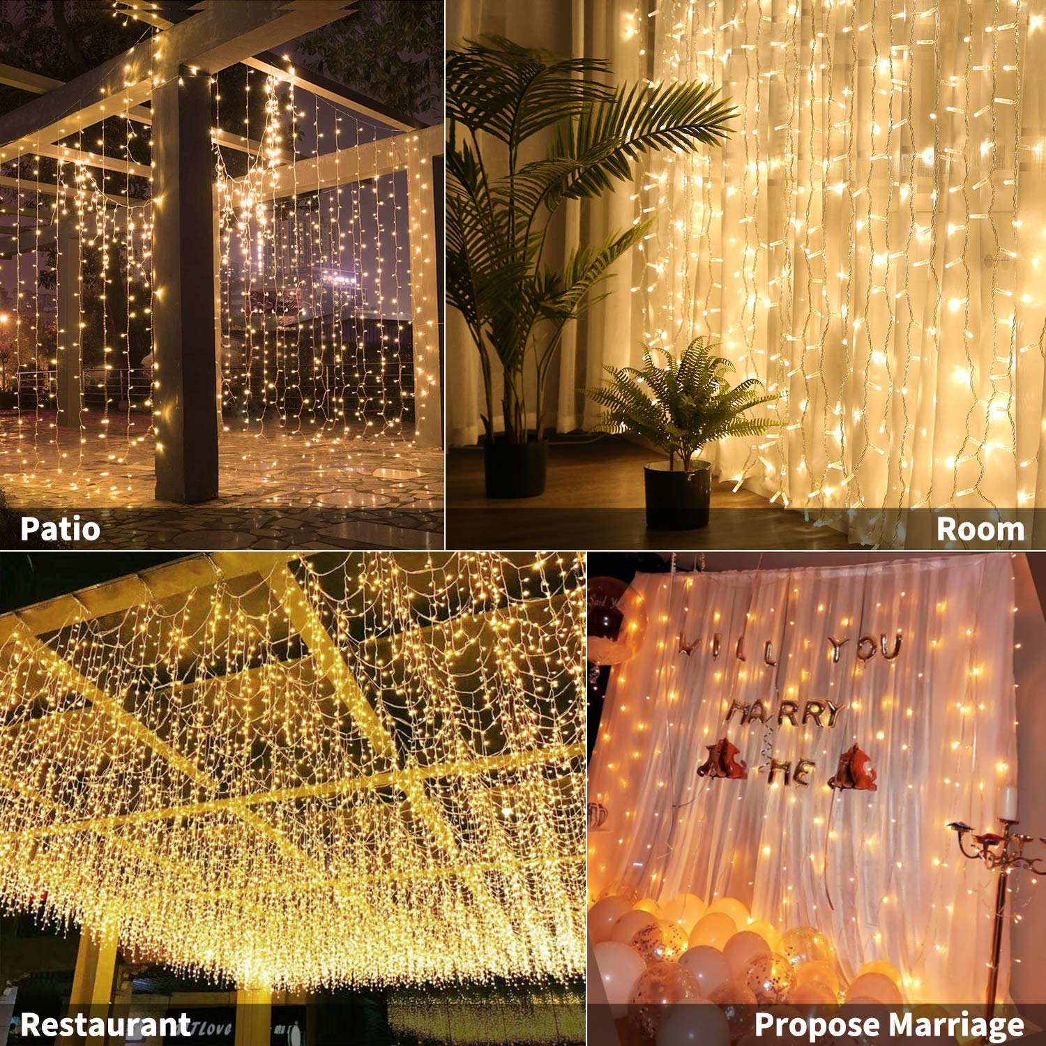 600 LED Fairy Twinkle Curtain String Lights - 20ft Window Lights with Remote & Timer, 8 Lighting Modes for Bedroom, Wedding, Party Backdrop - Indoor/Outdoor Decoration (Warm White, Non-Connectable, Curtain Not Included) - Perfect for Holiday Decor, Romantic Ambiance, and Special Events