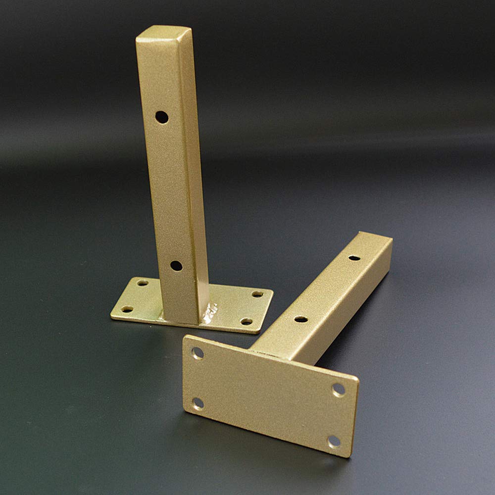 2 Pack Gold Wrought Iron Shelf Brackets - 2.2cm Square Tube Wall Mounted Metal Triangle Support for Shelves & Frames with 8.4cm Mounting Plate | Perfect for Home Office, Kitchen & Garage Storage Organization