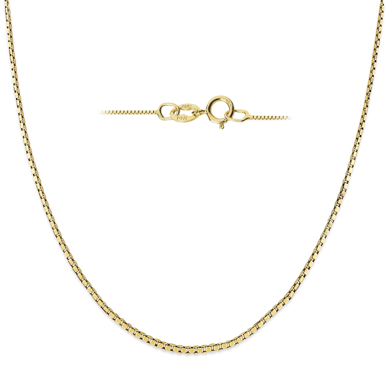 14K Gold Box Chain Necklace for Women - Solid White, Yellow or Rose Gold Square Link Design, 0.6mm/1.0mm Thickness, 14-22 Inch Lengths with Spring Ring Clasp & Gift Box - Perfect for Everyday Wear, Gifts & Special Occasions