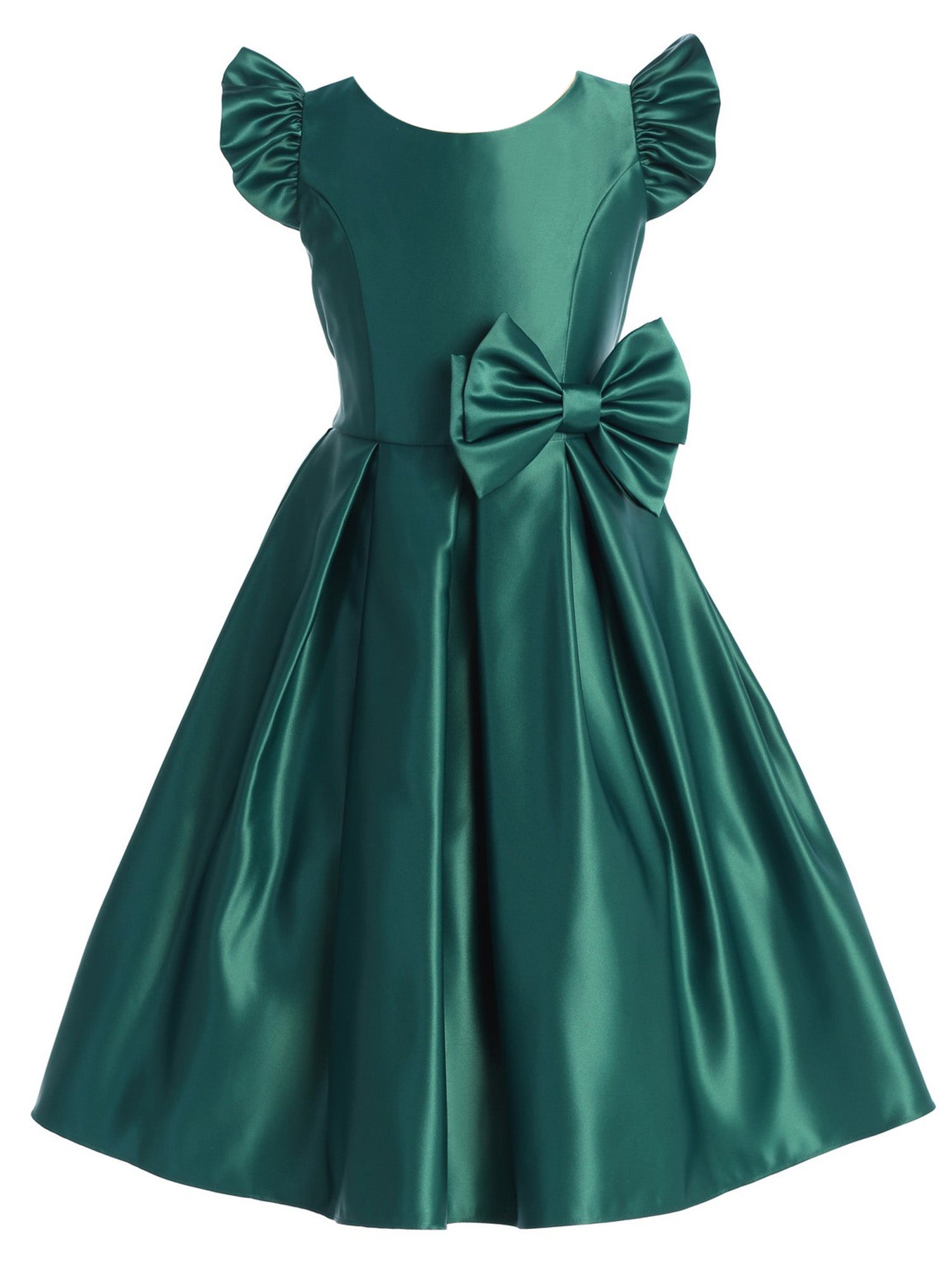 Hunter Green Flutter Sleeve Bow Junior Bridesmaid Dress for Big Girls Size 7-16 | Elegant Formal Wear for Weddings, Parties & Special Occasions