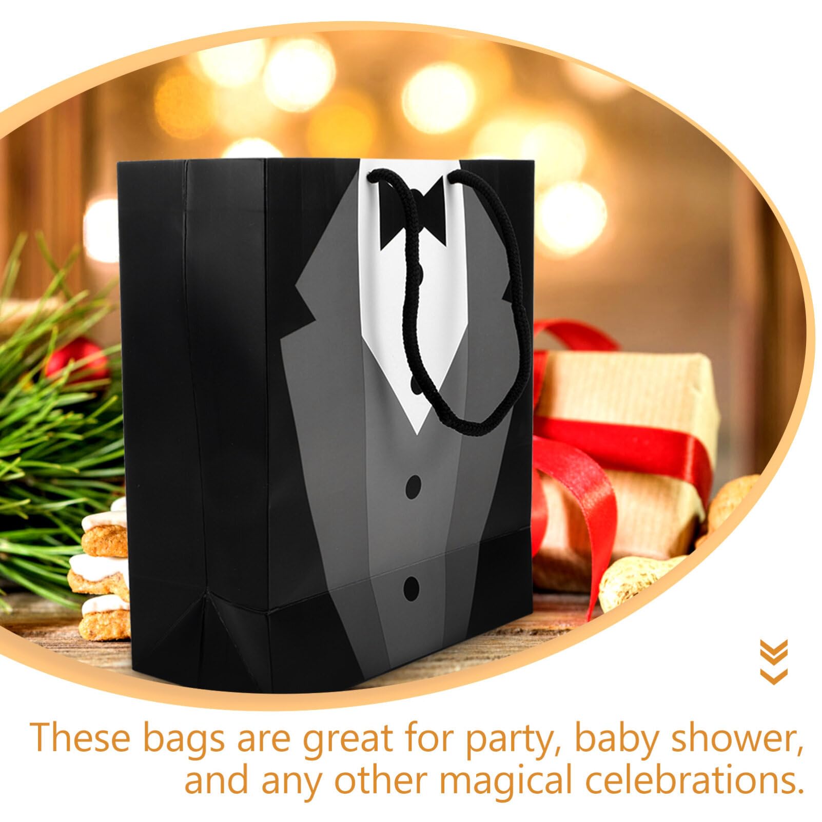 5 Pack Groomsmen Tuxedo Paper Bags - 19x9x23cm Wedding Party Favor Bags for Groomsmen, Anniversary & Special Events - Perfect for Bridal Showers, Bachelor Parties & Gift Packaging