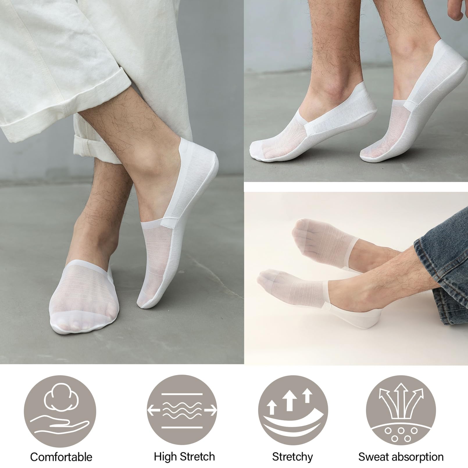 6 Pairs No Show Socks for Men & Women - Low Cut Invisible Hidden Liner Socks with Non-Slip Grip for Flats, Boat Shoes & Sneakers - Perfect for Casual Wear, Workouts & Daily Comfort