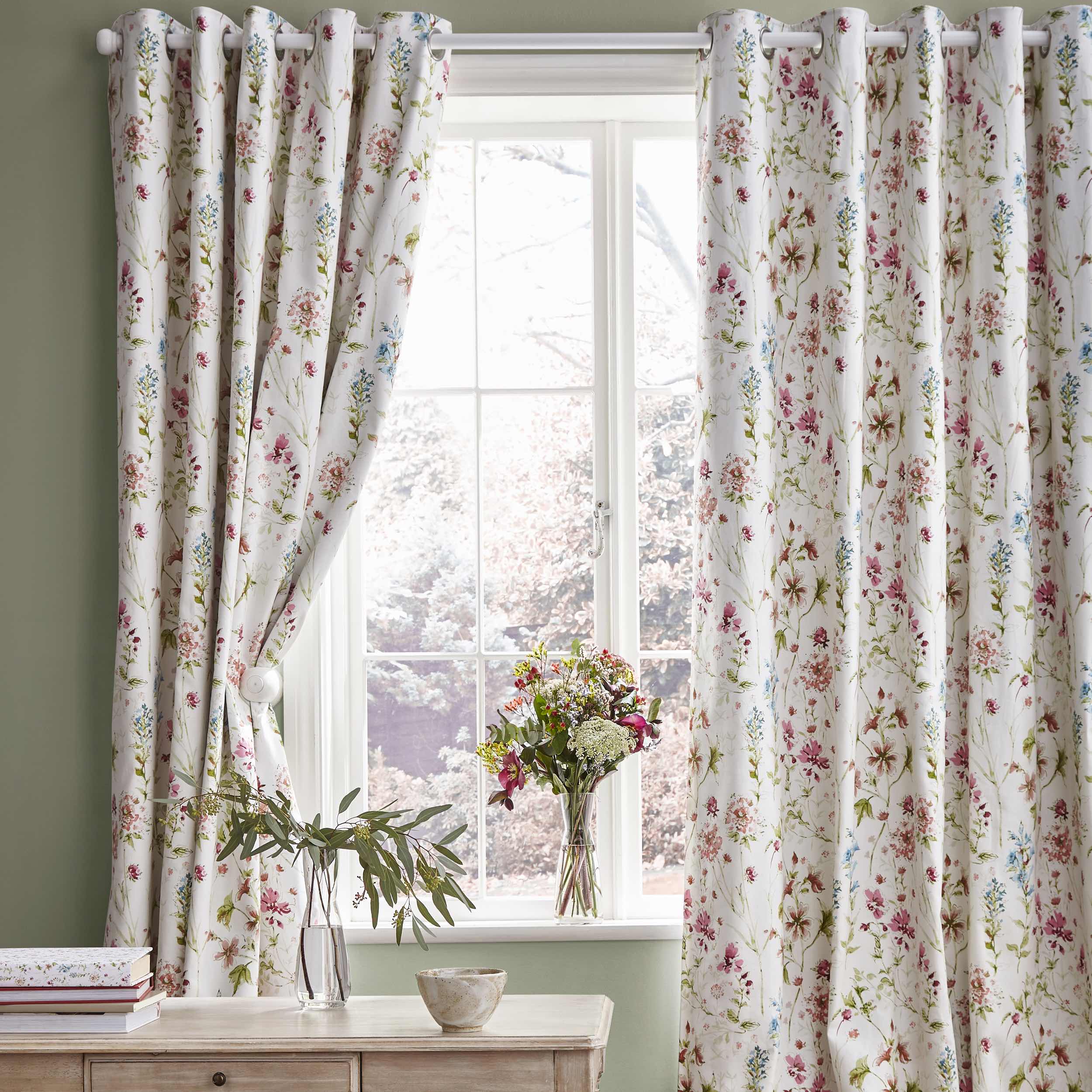 Laura Ashley Wild Meadow Blackout Eyelet Curtains - Crimson Red Thermal Insulated Window Drapes for Living Room & Bedroom - Blocks Sunlight & Enhances Privacy