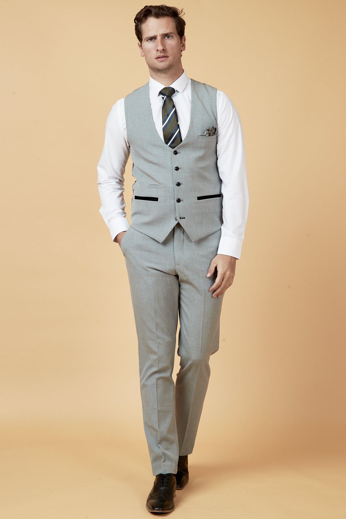 BROMLEY Men's Silver Grey Single Breasted Check Waistcoat Vest - Formal Office Wear & Wedding Attire