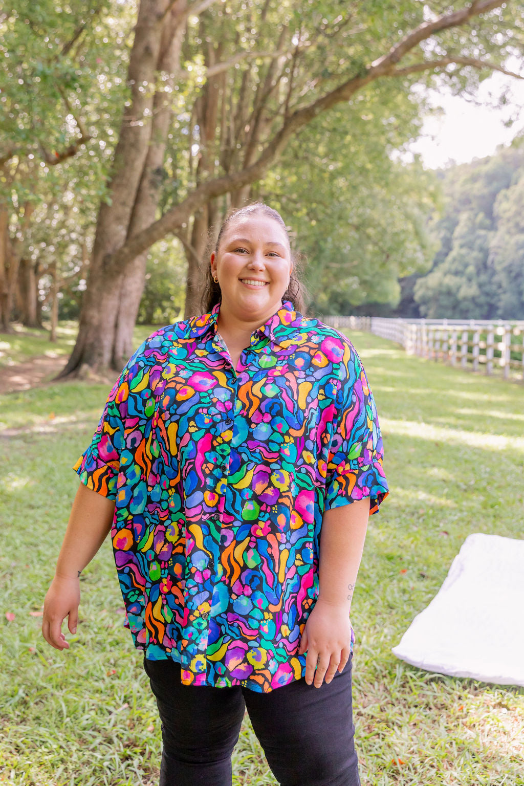 Kasey Rainbow Tammin Shirt - Stylish African Print Women's Top for Casual Wear & Summer Outfits