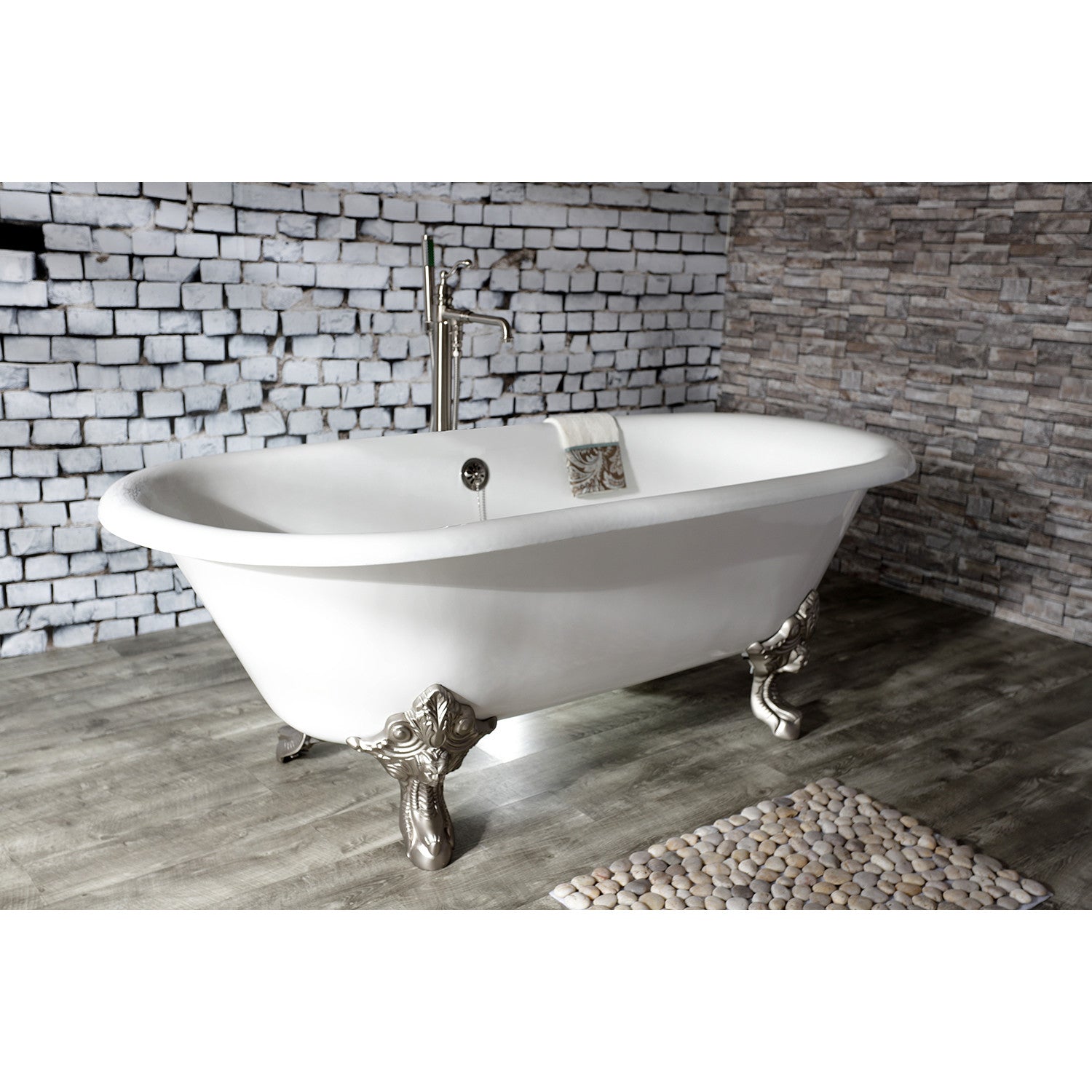 Aqua Eden 72 Inch White Clawfoot Bathtub - Cast Iron Oval Double Ended Freestanding Tub with Brushed Nickel Feet (No Faucet Drillings) | Vintage Bathroom Decor, Luxury Soaking Tub for Spa-Like Relaxation
