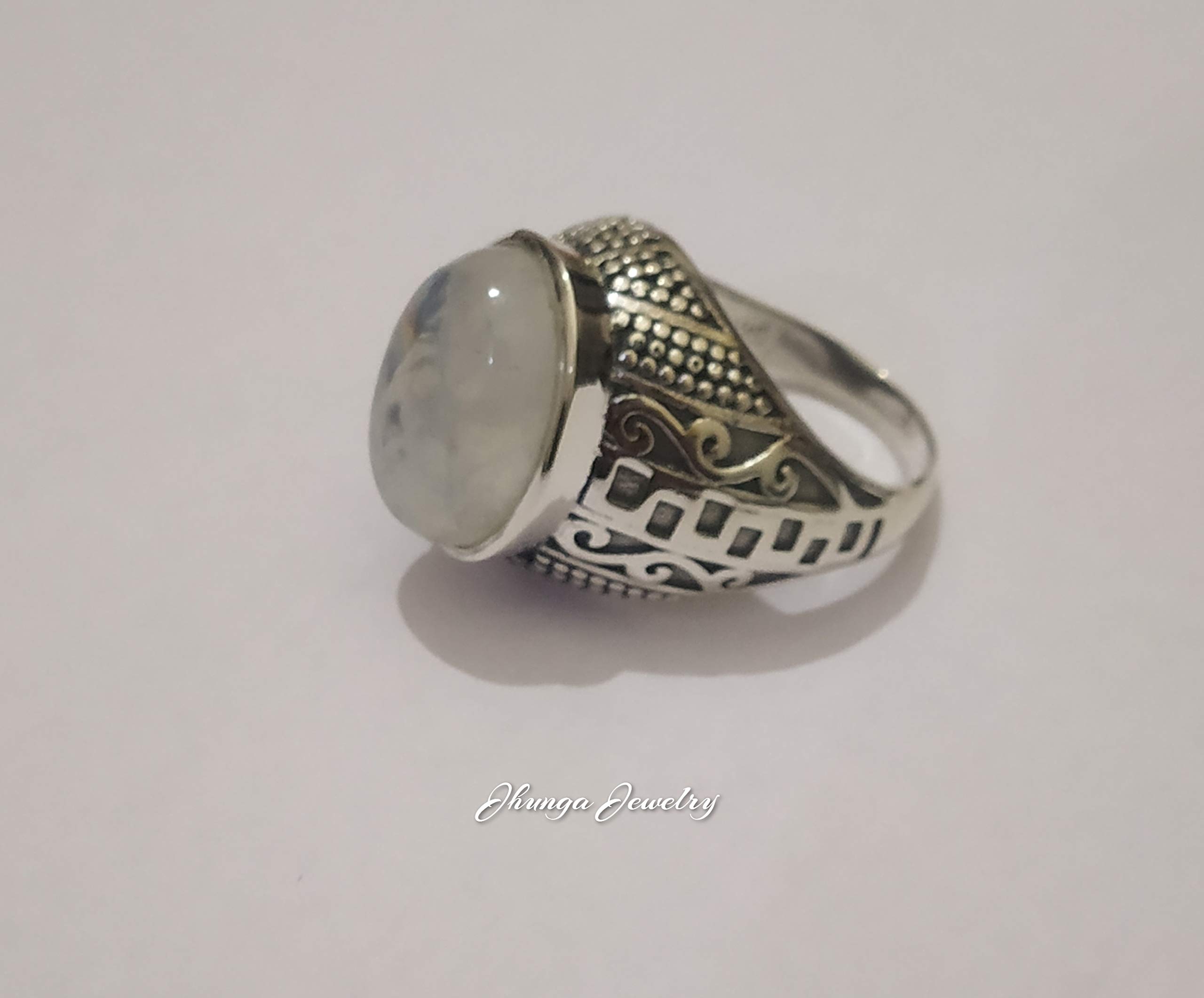 925 Sterling Silver Moonstone Ring - Vintage June Birthstone Jewelry with Blue Fire | Healing Crystal Statement Cocktail Ring for Women & Men | Perfect for Gifts, Weddings & Spiritual Healing