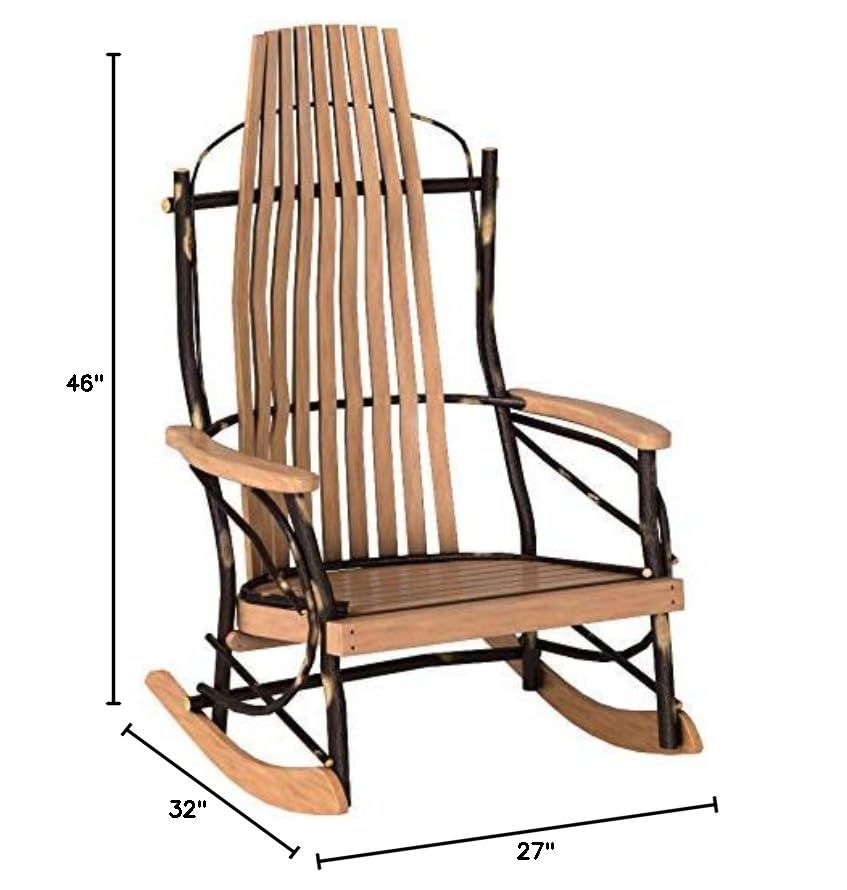 A & L Furniture Hickory 9-Slat Rocking Chair with Natural Wood Finish - Perfect for Living Room, Nursery, or Porch Relaxation