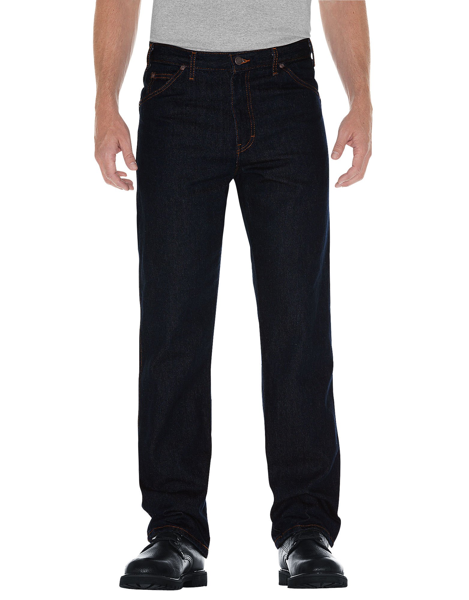 Dickies Men's Industrial Regular Fit Denim Jeans - Rinsed Black, 46 x UL - Durable Work Pants for Construction, Warehouse & Casual Wear