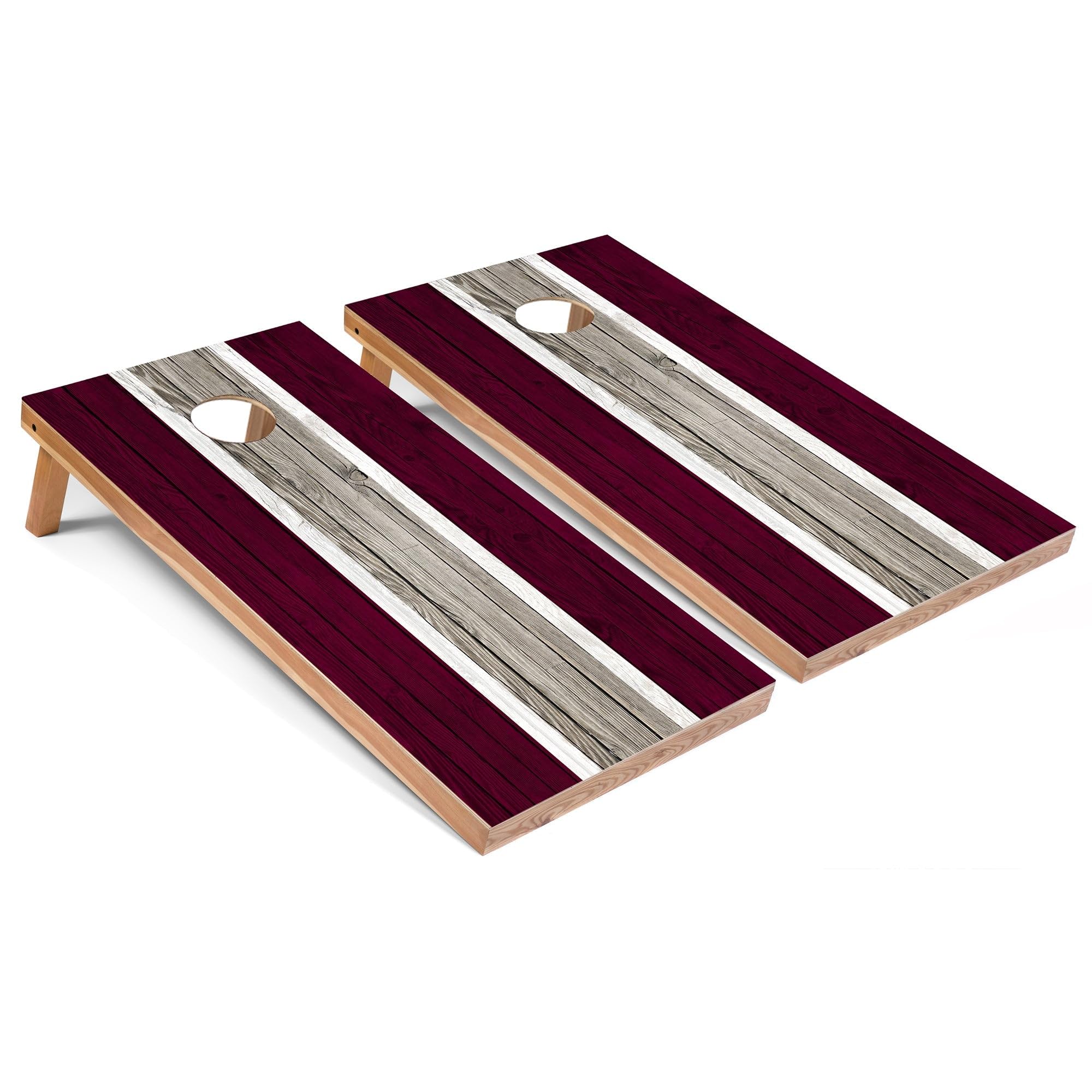 Premium Regulation 2x4 Cornhole Board Set - 8 Bean Bags Included (Maroon & White Striped) - Perfect for Backyard Parties, Tailgating & Outdoor Games