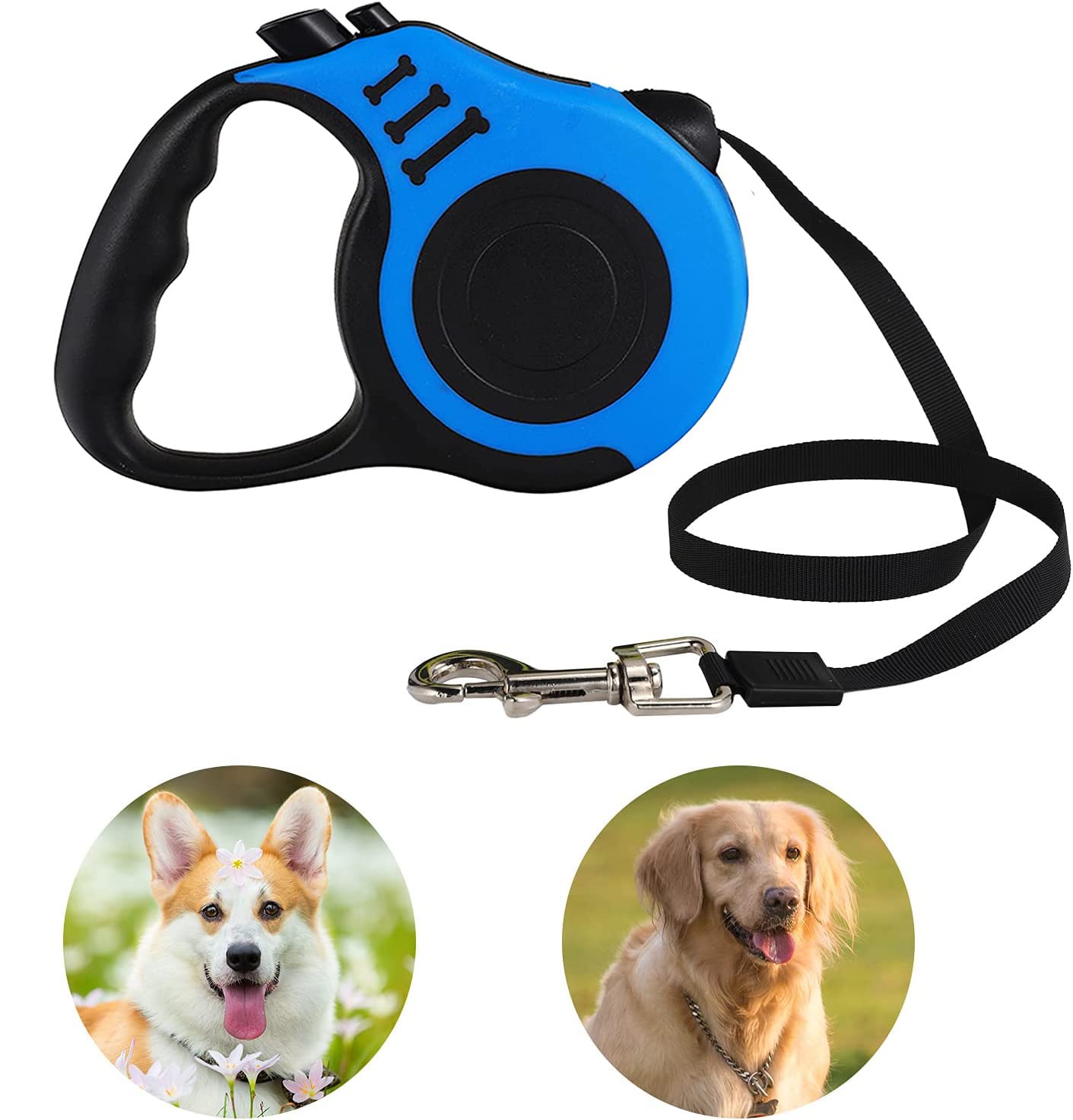 Retractable Dog Leash - Heavy Duty 16FT Nylon Tape for Small Dogs & Cats up to 26 lbs - 360° Tangle-Free Design with Anti-Slip Handle & Waste Bag Dispenser (Blue) - Perfect for Walking, Training & Outdoor Adventures