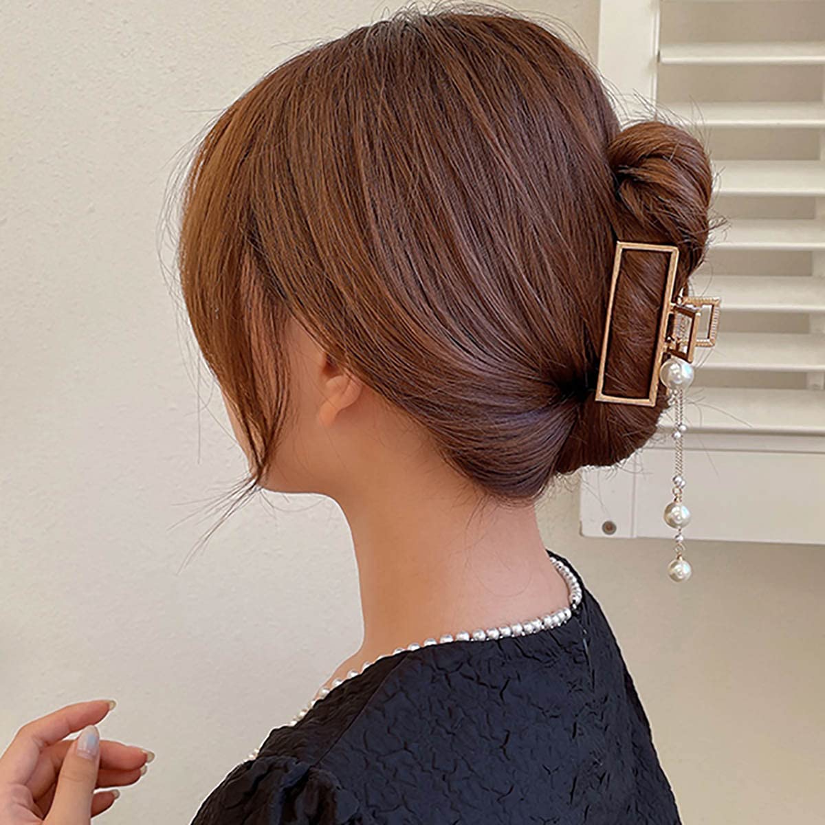 Acenail Large Metal Hair Clips with Pearl Tassel - Hollow Hair Claw Clips for Half Bun - Stylish Hair Accessories for Women & Girls (Pack of 1) - Perfect for Thick or Thin Hair, Everyday Wear & Special Occasions