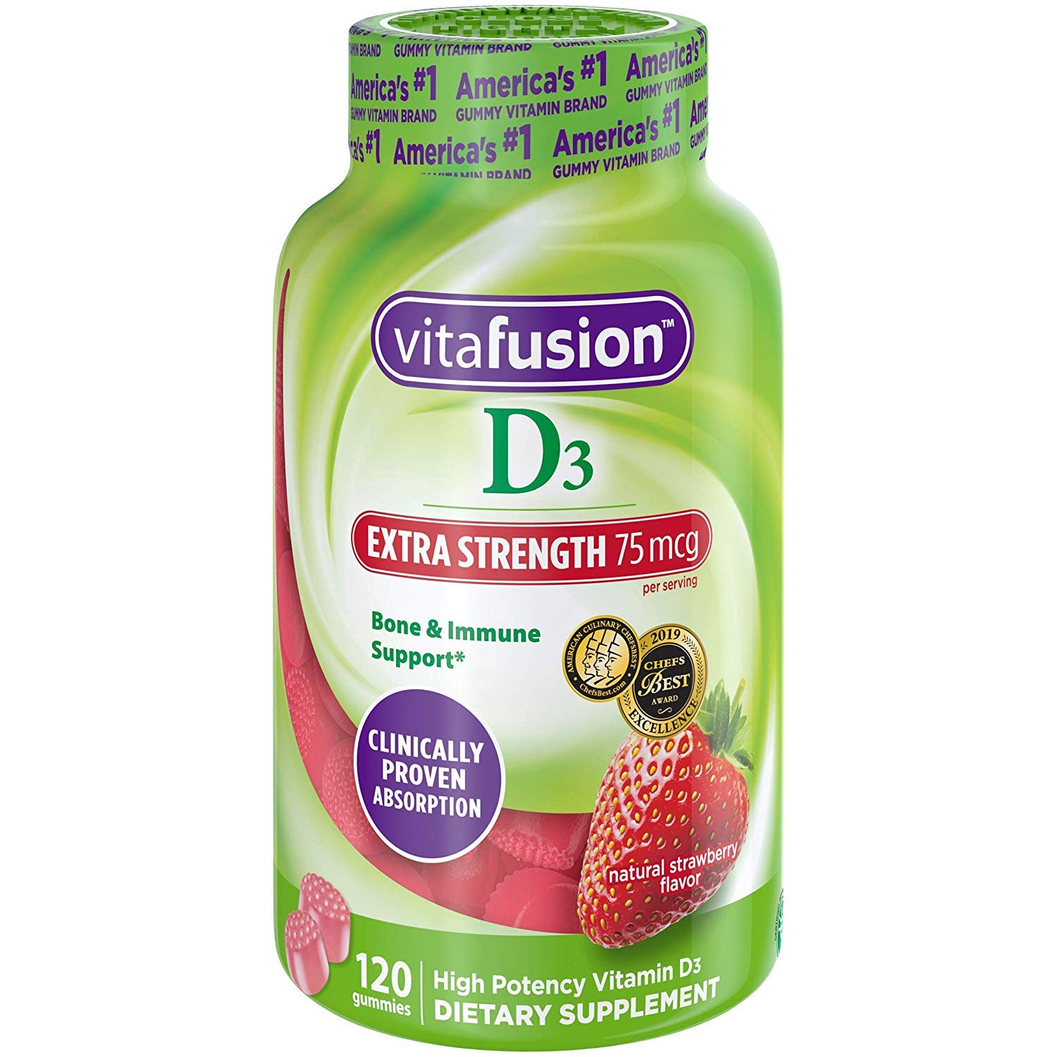 Extra Strength Vitamin D3 Gummies for Adults & Kids - 120 Count (5 Bottles) - Supports Immune System, Bone Health & Mood - Delicious Berry Flavor - Perfect for Daily Supplement & Family Wellness