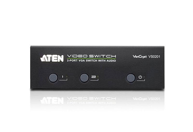 Aten VS0201 2-Port VGA Switch with Audio Support | 1920x1440@65Hz Resolution | Push Button, RS232 & IR Remote Control | Ideal for Home Office, Conference Rooms & Multi-Monitor Setups