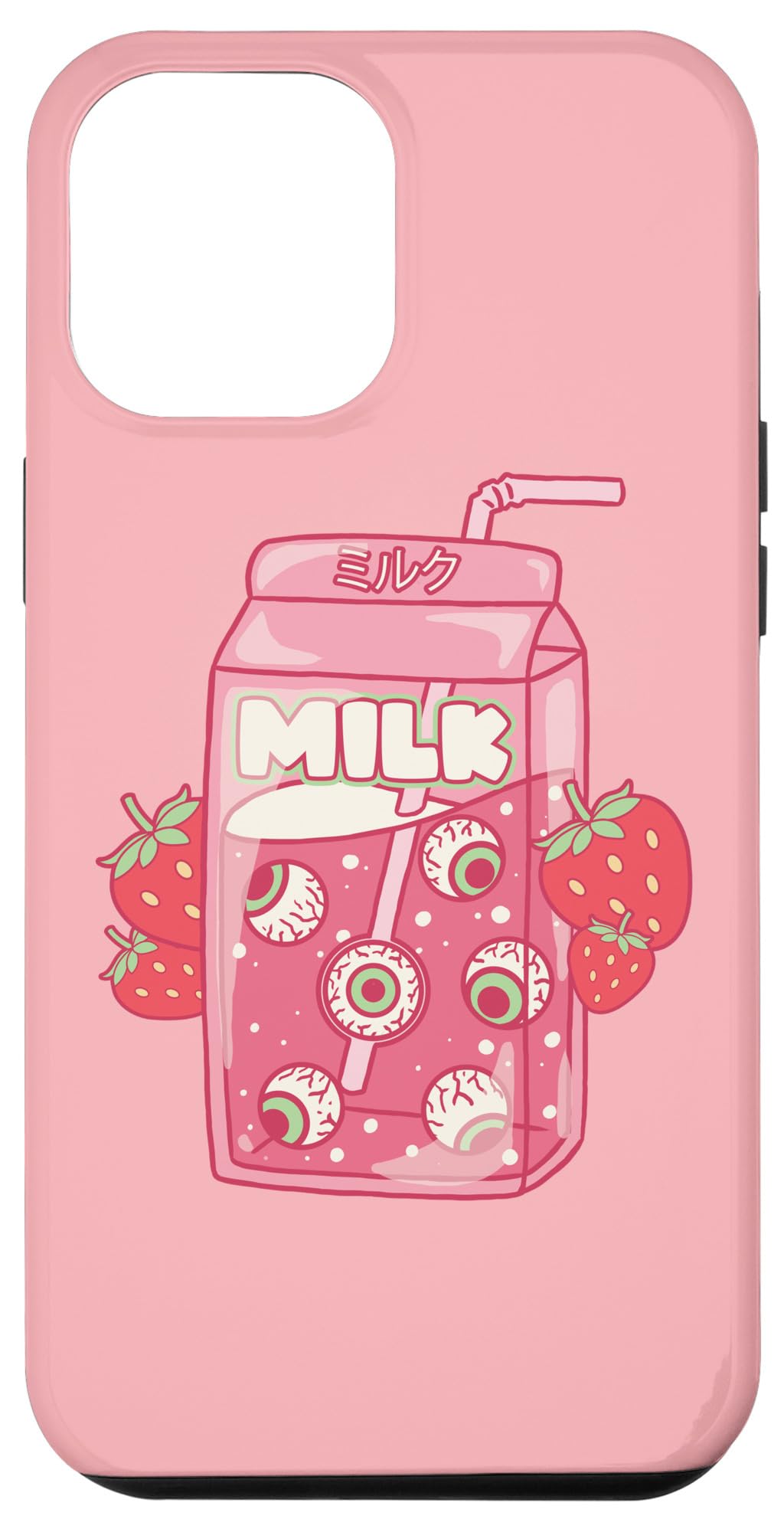 iPhone 12 Pro Max Case - Weirdcore Aesthetic Kawaii Strawberry Milk Carton Design with Eyeballs | Trendy Protective Phone Cover for Girls, Teens & Anime Lovers | Perfect for School, Work & Daily Use