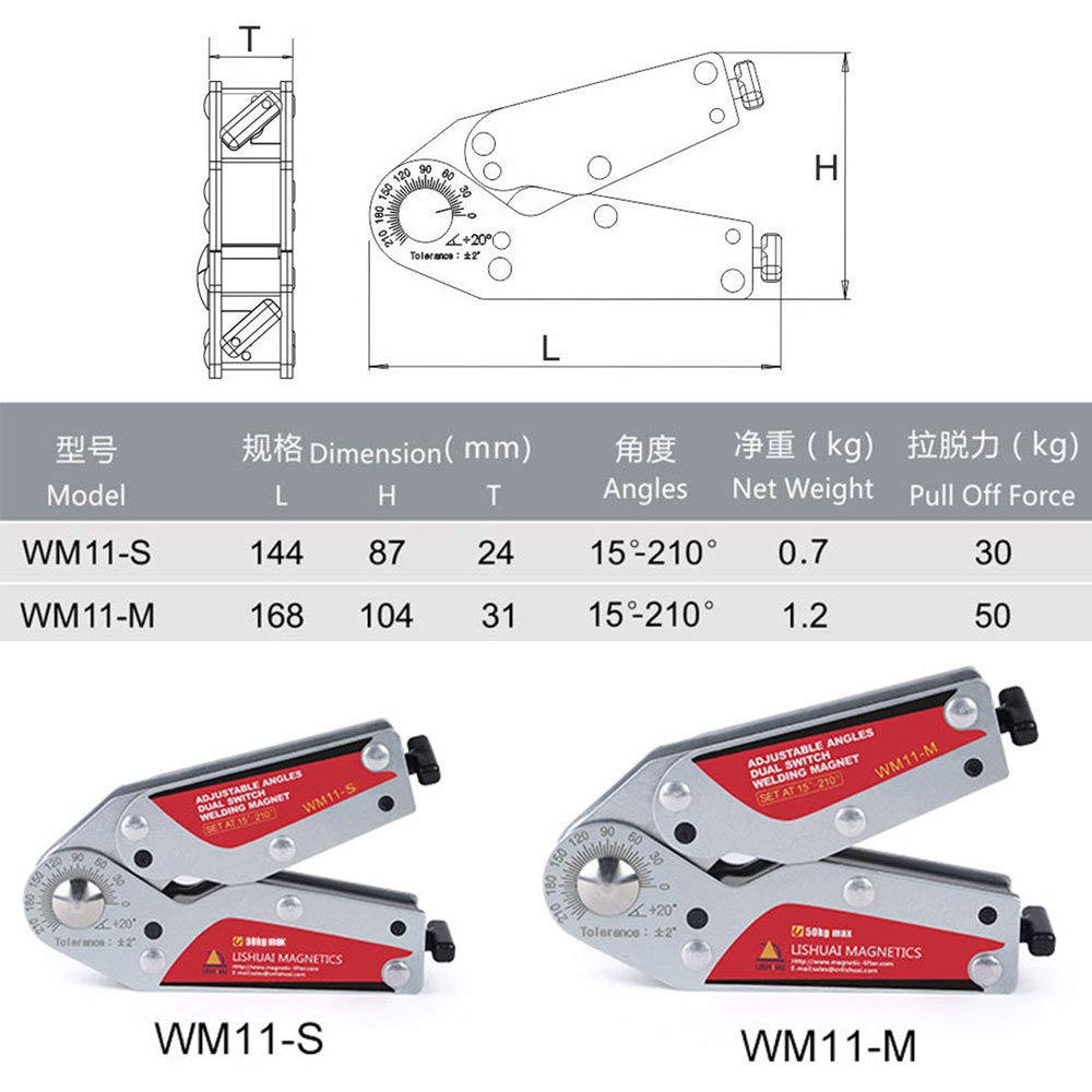Adjustable Angle Dual Switch Welding Magnet - On/Off Neodymium Magnetic Clamp (15-210°) WM11-M - Perfect for Metal Fabrication, Welding Projects & DIY Metalworking