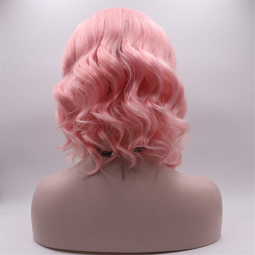 12 Inch Pink White Blonde Short Loose Wave Bob Synthetic Lace Front Wig - Glueless Heat Resistant Fiber for Women | Perfect for Cosplay, Costume Parties & Daily Fashion