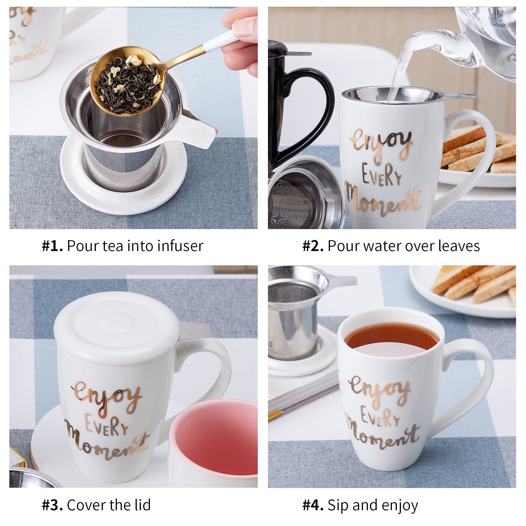 Premium Porcelain Tea Cup with Infuser & Lid - Ceramic Tea Strainer Mug for Tea, Coffee or Milk - Perfect for Women, Office Use, Home & Gifts - Elegant White - Ideal for Relaxation, Work Breaks & Thoughtful Gifting