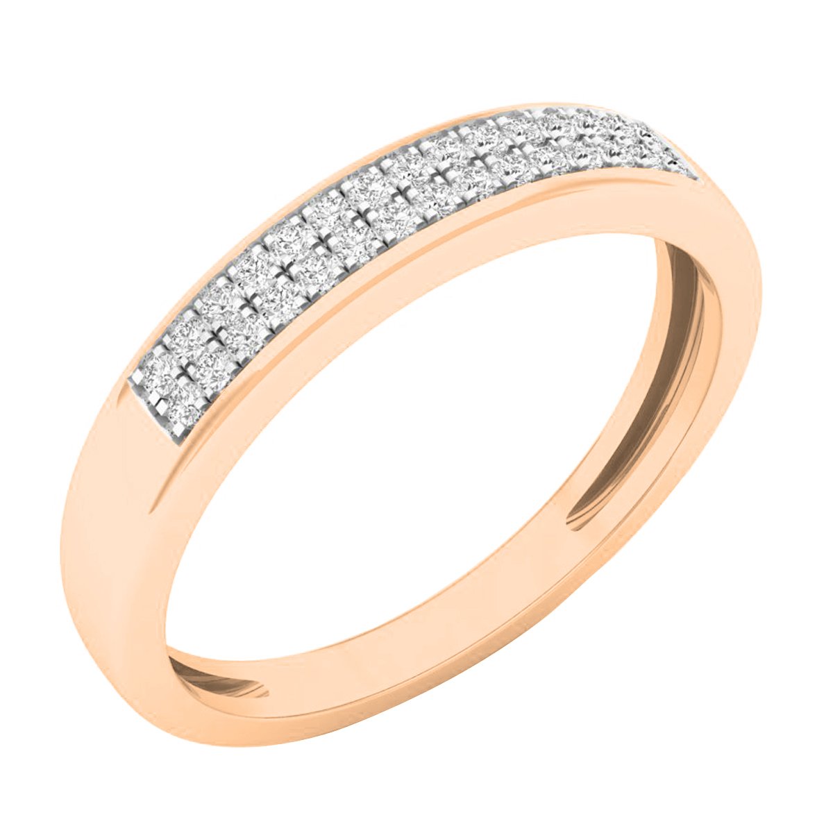 0.12 Cttw 10K Solid Gold Round White Diamond Women's Double Row Wedding Band – Dazzlingrock Collection – Perfect for Anniversary, Engagement & Everyday Elegance