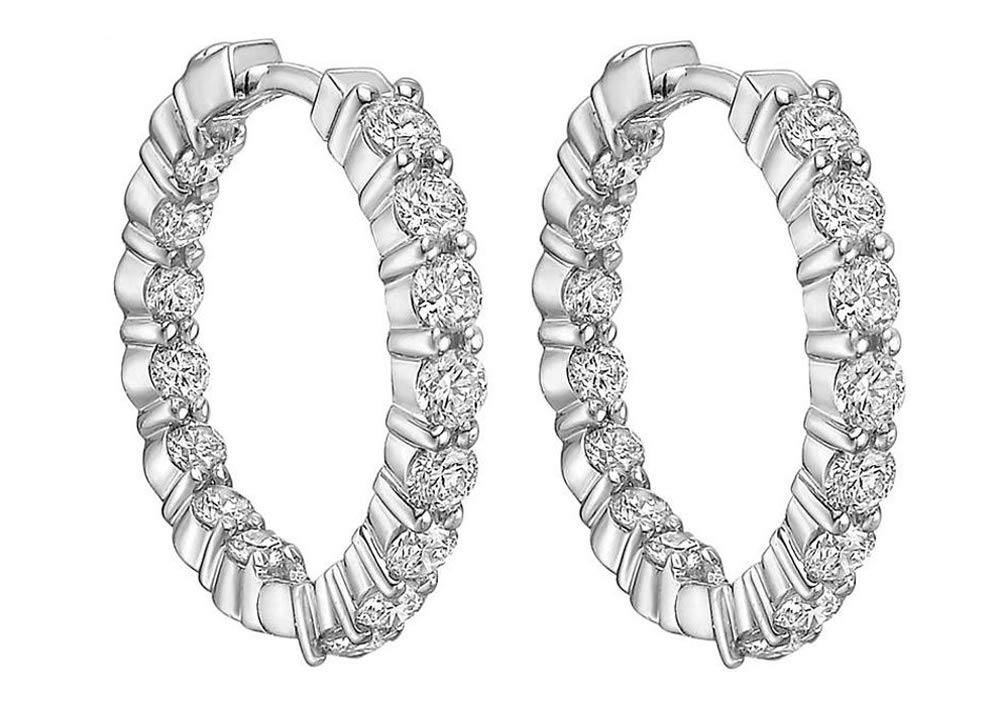 3.10 Ct Round Diamond Inside/Outside Hoop Earrings in 18K Gold with Clip-On Backs - Elegant Jewelry for Weddings, Parties & Special Occasions