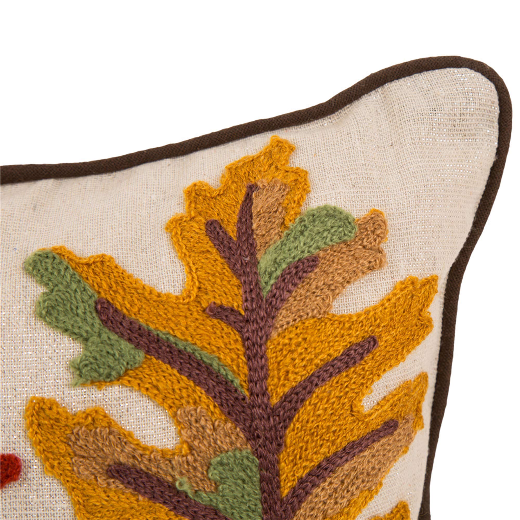16x16 Inch Embroidered Throw Pillow Cover for Couch - Farmhouse Style Fall Leaves Design in Off White | Perfect for Harvest, Halloween & Thanksgiving Decor | Cozy Home, Living Room & Seasonal Decorations
