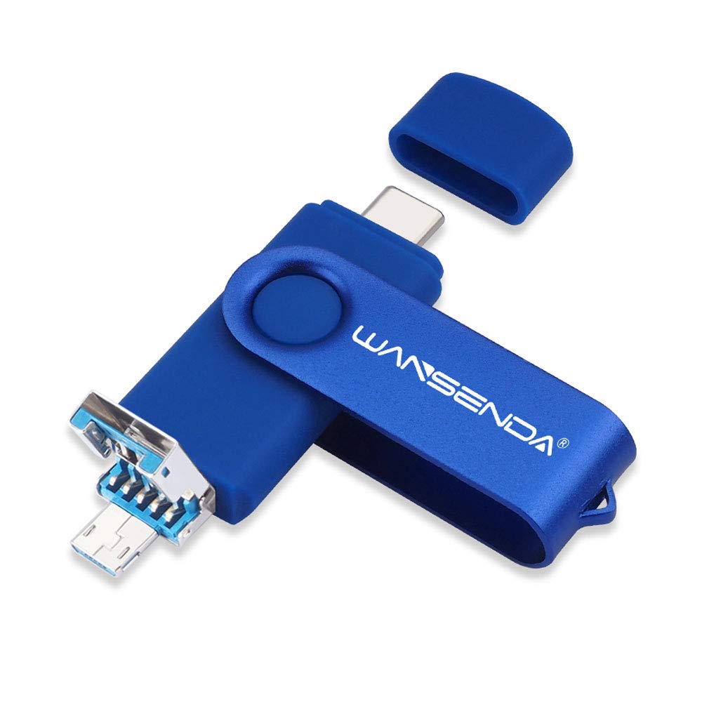 WANSENDA 128GB 3-in-1 USB Flash Drive OTG for Android/PC/Mac - Navy Blue