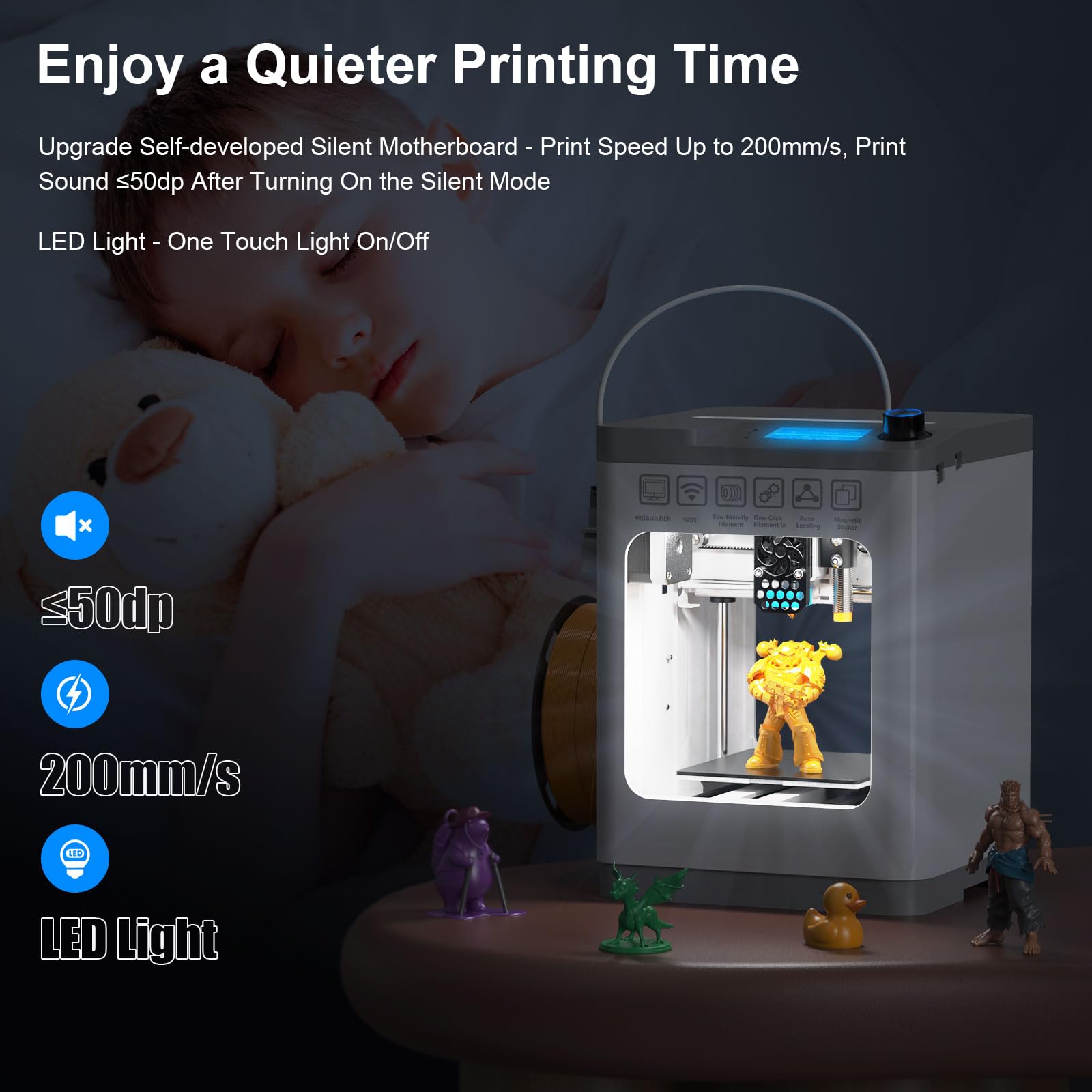 WEEDO Mini 3D Printer for Kids & Beginners - WiFi Printing, Auto Leveling, Fully Assembled Small 3D Printer with Open Source Firmware (PLA/PLA+/TPU Compatible) - Perfect for Home Education, STEM Projects & Creative DIY Printing