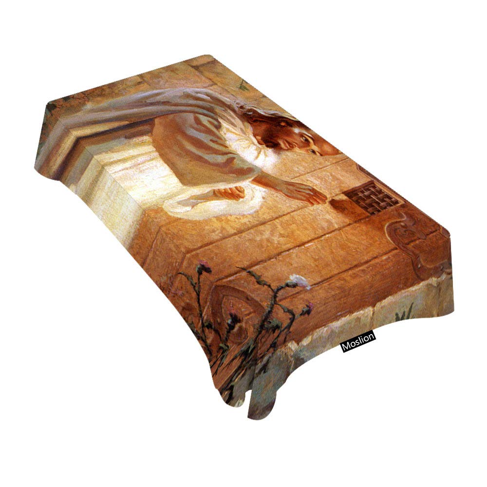 Religious Tablecloth - Jesus Knocking on Door Design, 60x84 Inch Rectangle Decorative Table Cover for Dining, BBQ, Picnic & Coffee Tables - Perfect for Church Events, Family Gatherings & Holiday Decor