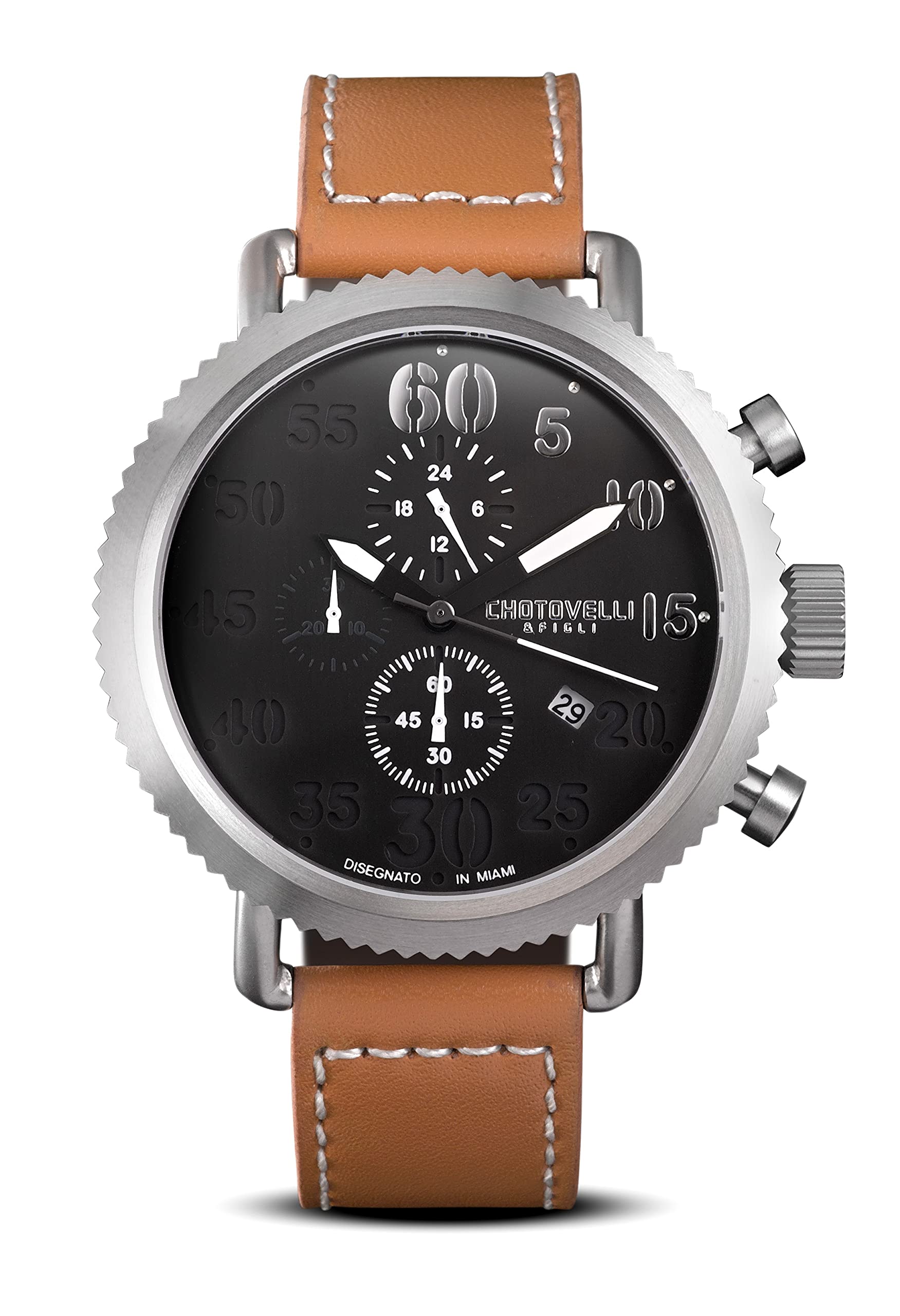 Chotovelli Men's Vintage Aviator Watch - Stainless Steel Case with Genuine Leather Band - Classic Pilot Style Timepiece for Casual & Business Wear