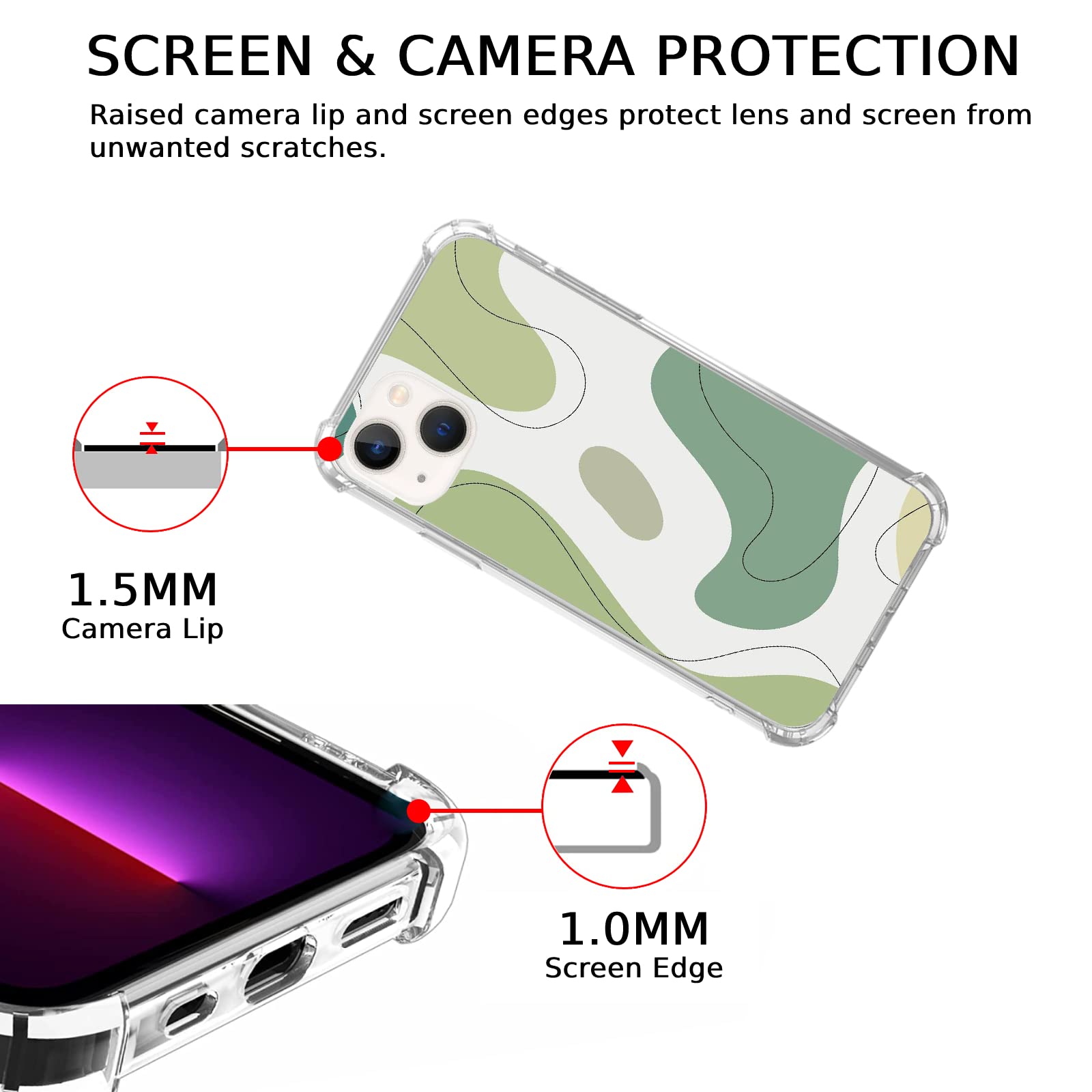 Sage Green Abstract Swirl iPhone 13 Case - Minimalist Aesthetic TPU Bumper Cover for Men & Women - Trendy Protective Phone Case for Teens - Perfect for Daily Use, Work & School