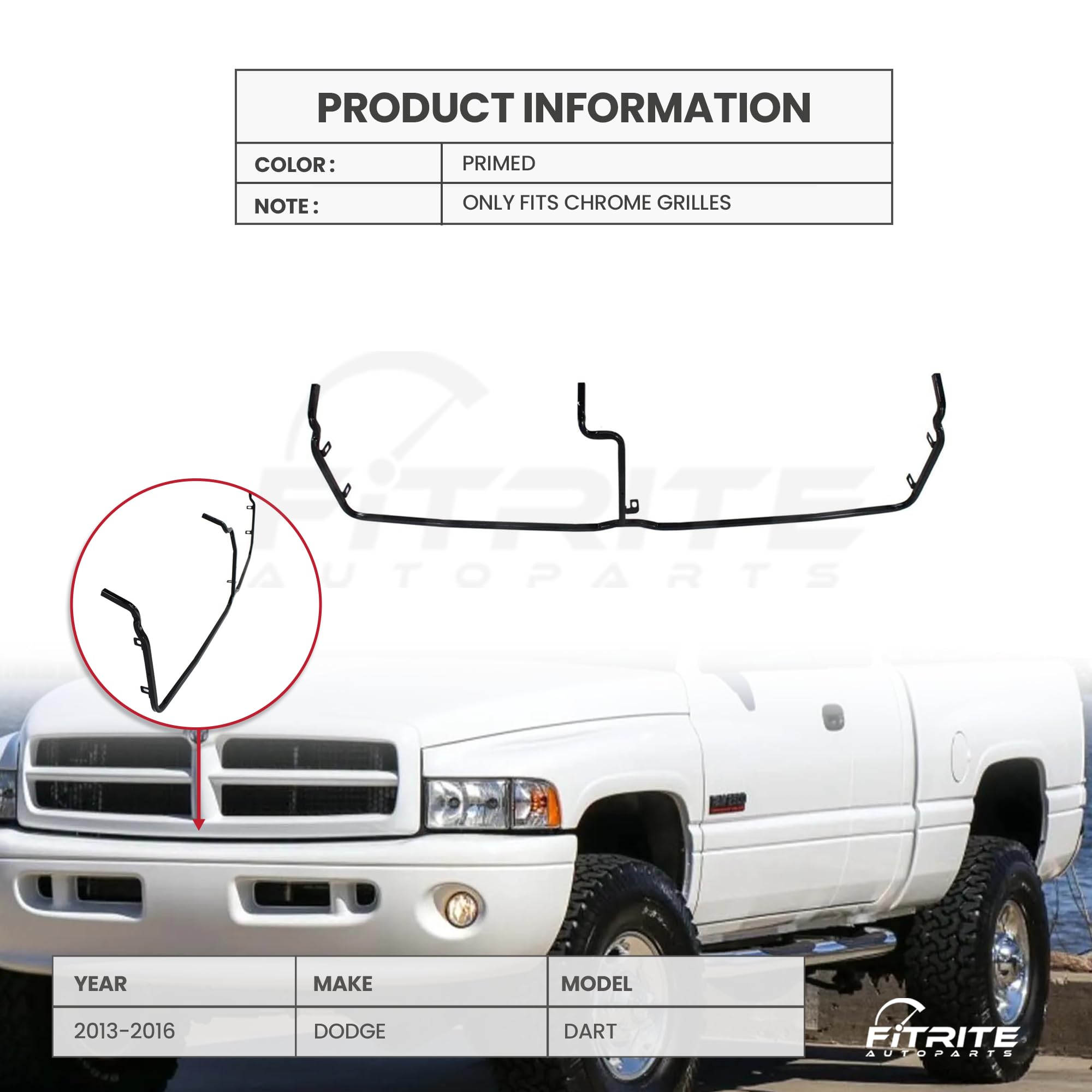 Replacement Grille Mounting Bracket for 1994-2001 Dodge RAM 1500 & 1994-2002 RAM 2500/3500 - Fits Chrome Grilles Only (Part# CH1207102, 55076476AB) - Perfect for Truck Restoration & Off-Road Upgrades