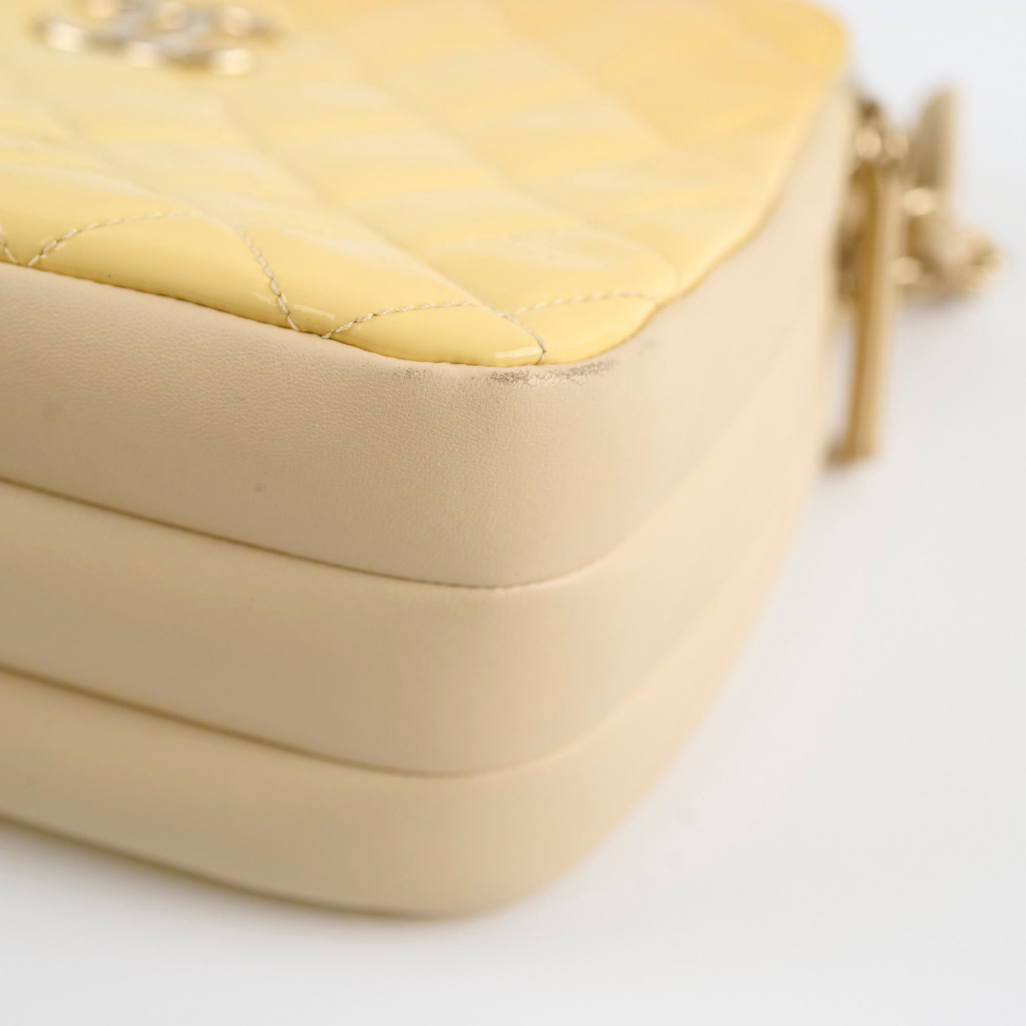 Chanel Patent Leather Shoulder Bag Ivory & Yellow - Luxury Designer Handbag for Women | Perfect for Parties, Weddings & Evening Events