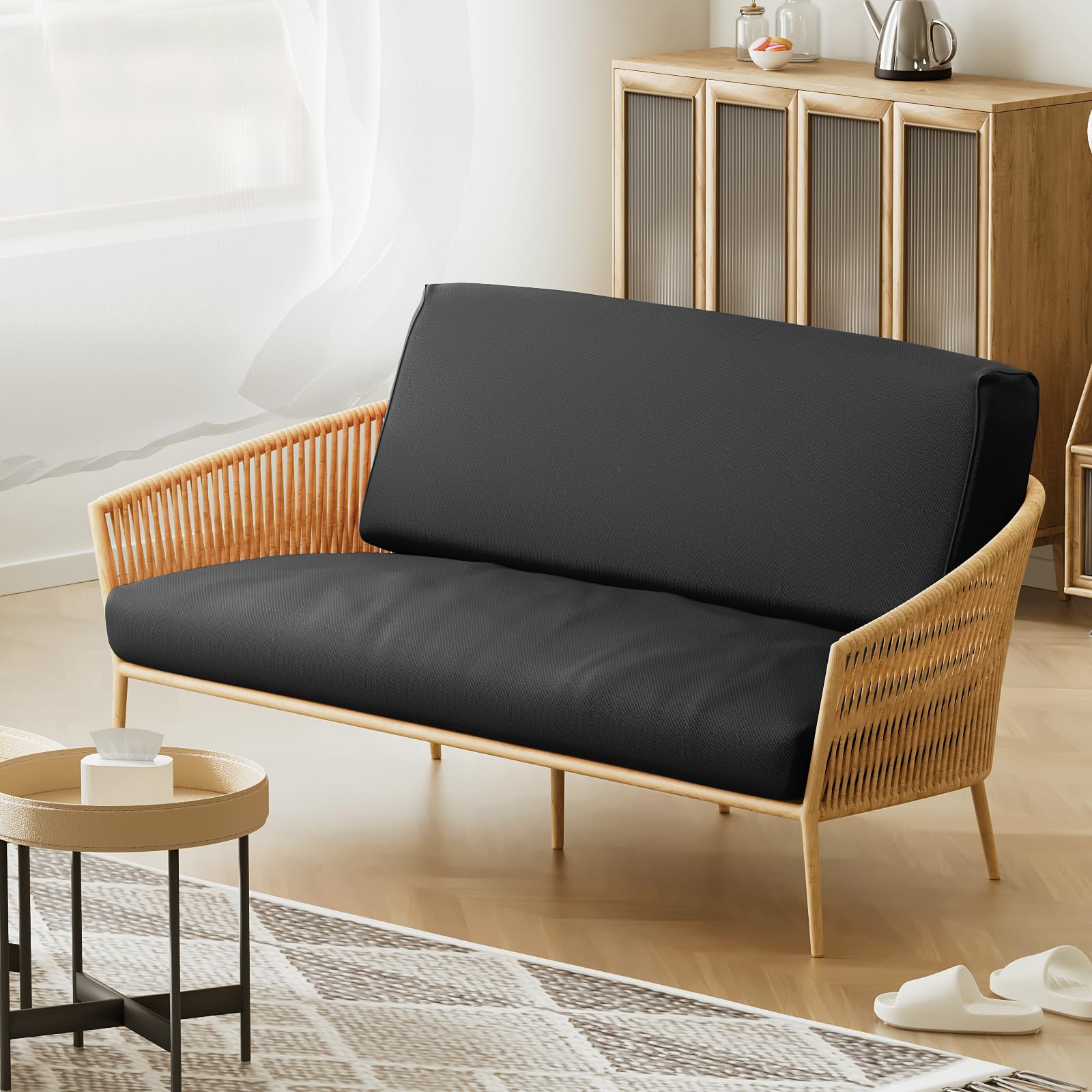 MoNiBloom Twin Futon Cover - Stretch Armless Sofa Slipcover with Zipper, Washable Furniture Protector for Jackknife RV, Couch, Kids & Pets (Black) - Perfect for Living Room, Dorm, RV & Home Decor