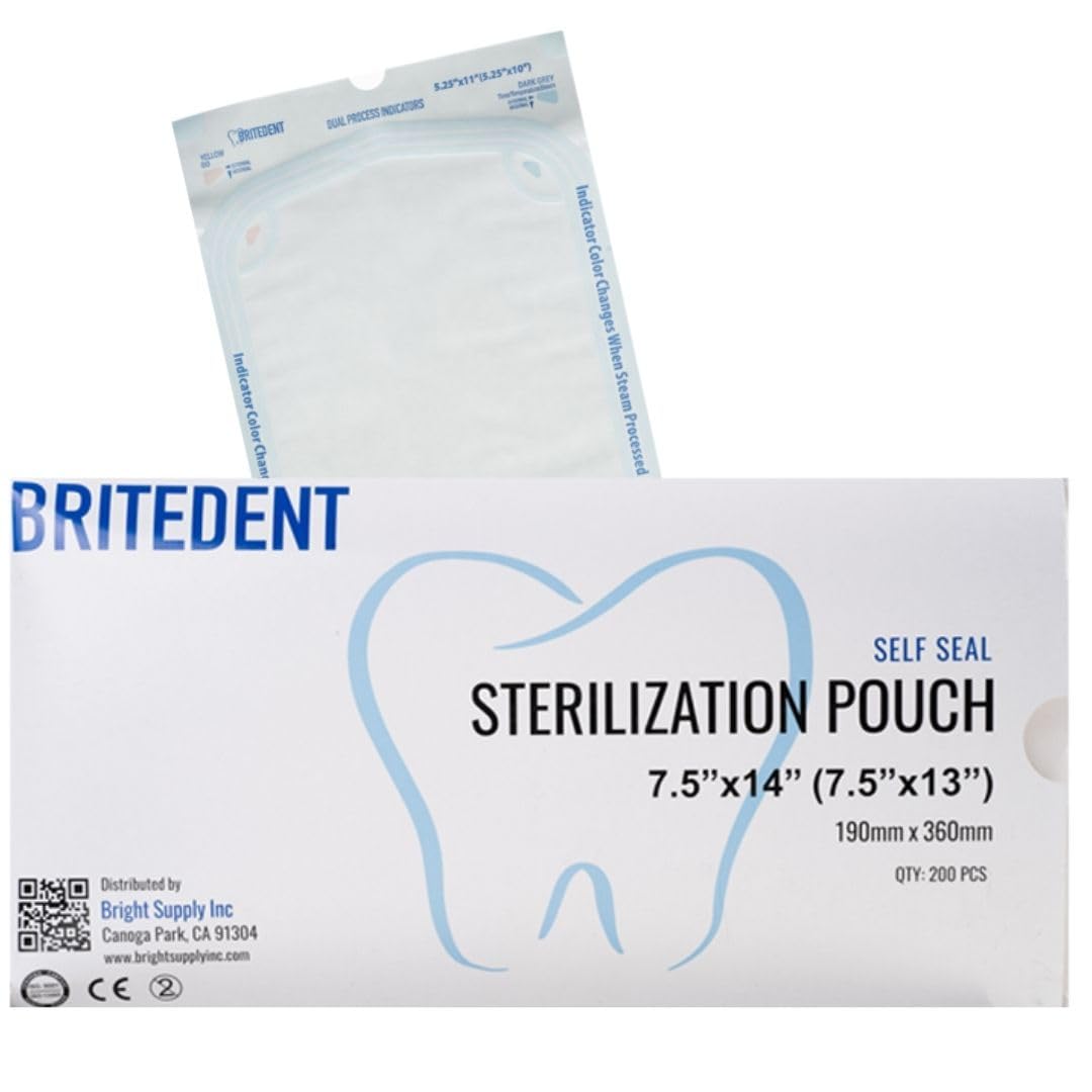 Self-Sealing Sterilization Pouches 7.5” x 13” - 200 Autoclave Sterilizer Bags for Dental & Medical Tools with Triple Check Technology | Easy-Open Design | Ideal for Clinics, Hospitals & Dental Offices