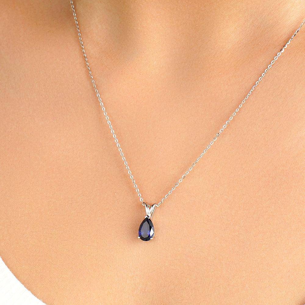 1.5 Carat Pear Cut Blue Sapphire Solitaire Pendant Necklace for Women - Elegant Jewelry Gift for Birthday, Anniversary & Special Occasions