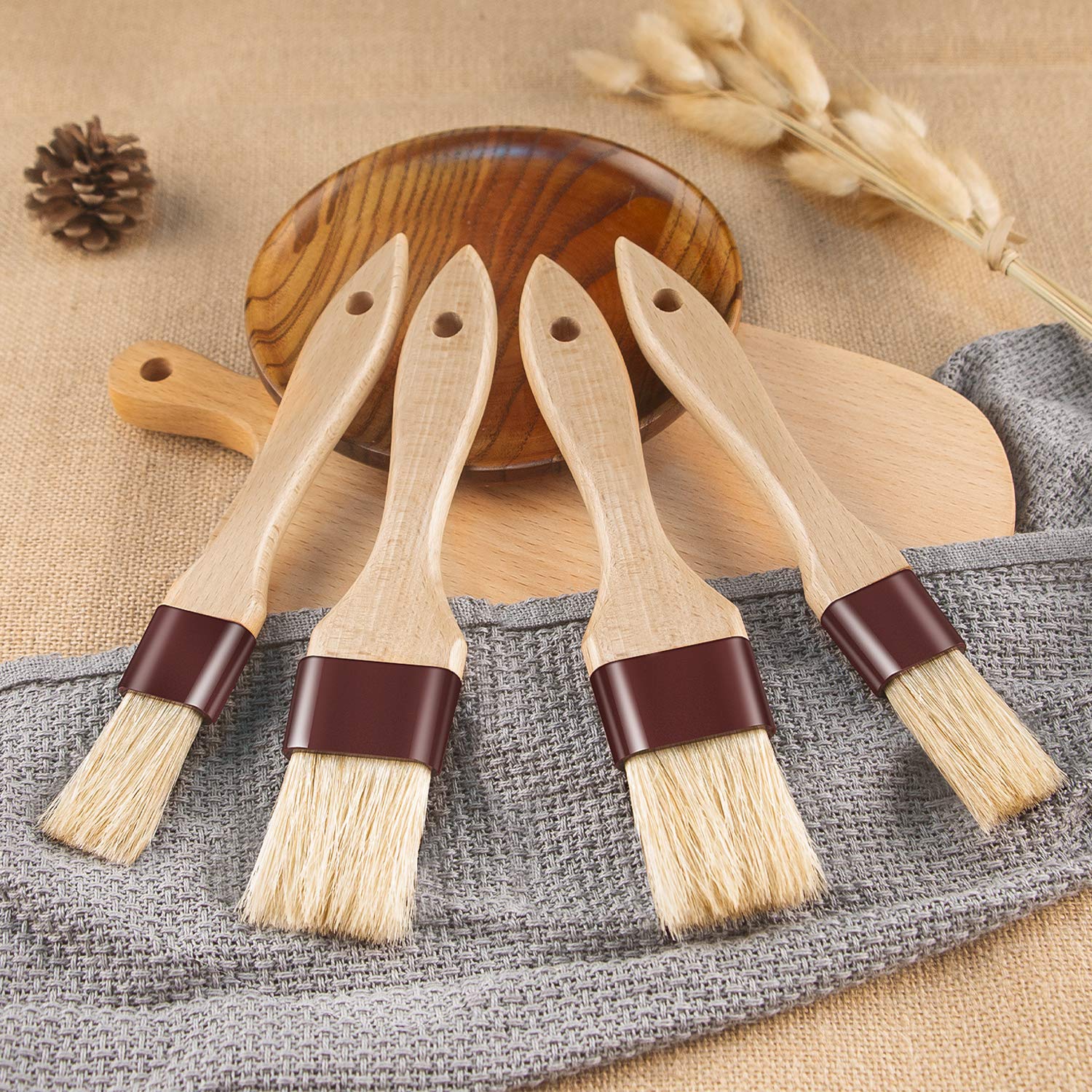 Premium Boar Bristle Pastry Brush with Beechwood Handle - 1.5 Inch Baking, Basting & BBQ Brush for Oil, Butter, Sauce & Marinade - Ideal for Grilling, Roasting & Kitchen Cooking Tasks